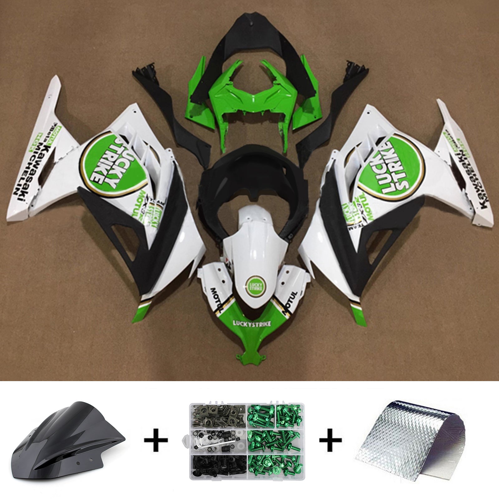 Amotopart 2013-2024 Kawasaki EX300/Ninja300 Green White Black Fairing Kit