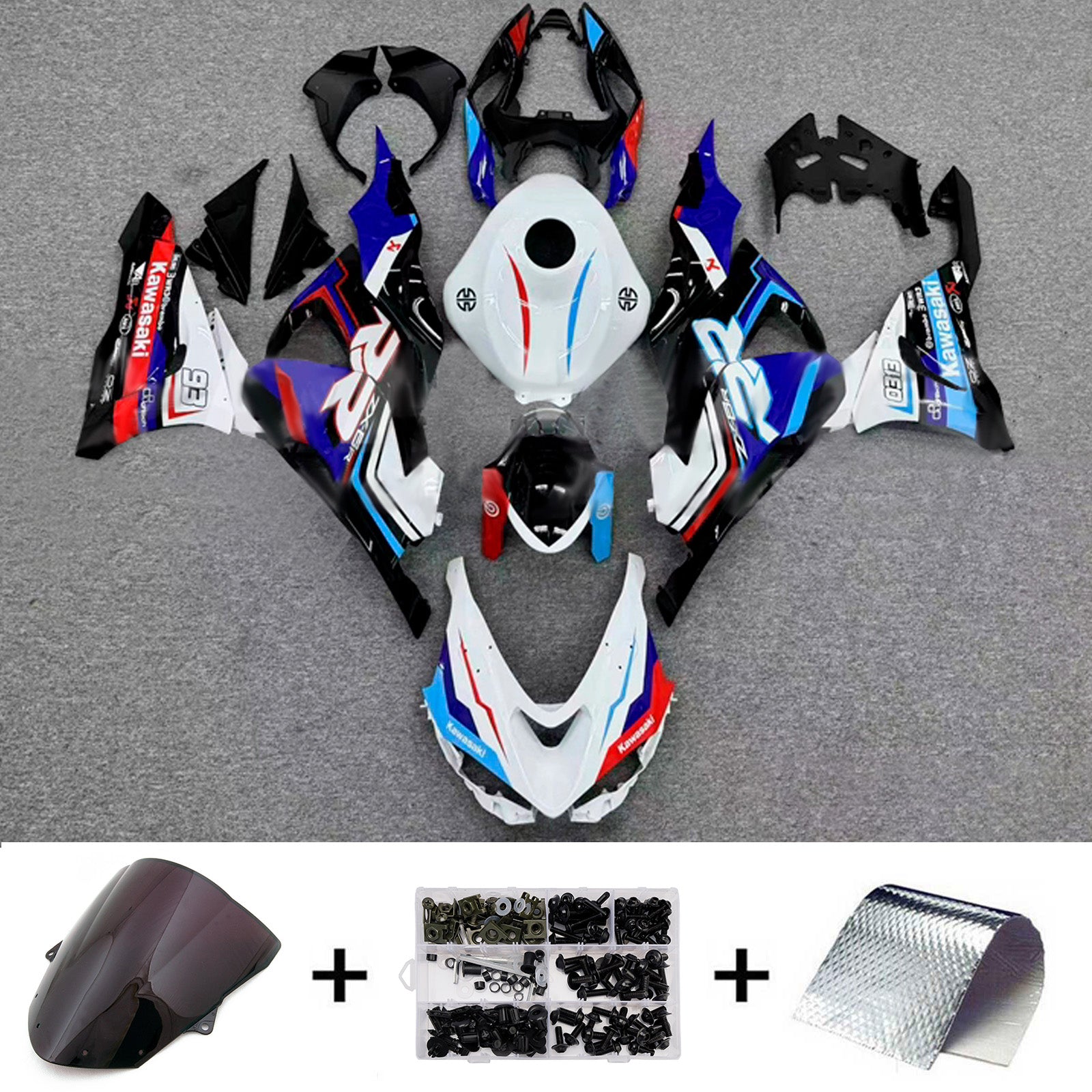 Amotopart 2024-2025 KawasakiΒ ZX-6R White Blue Black Red Fairing Kit