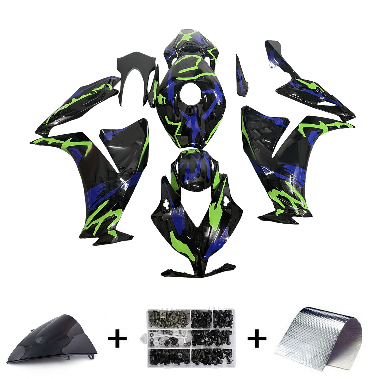 Amotopart 2012-2016 Honda CBR1000RR Kit de carénage bleu vert noir