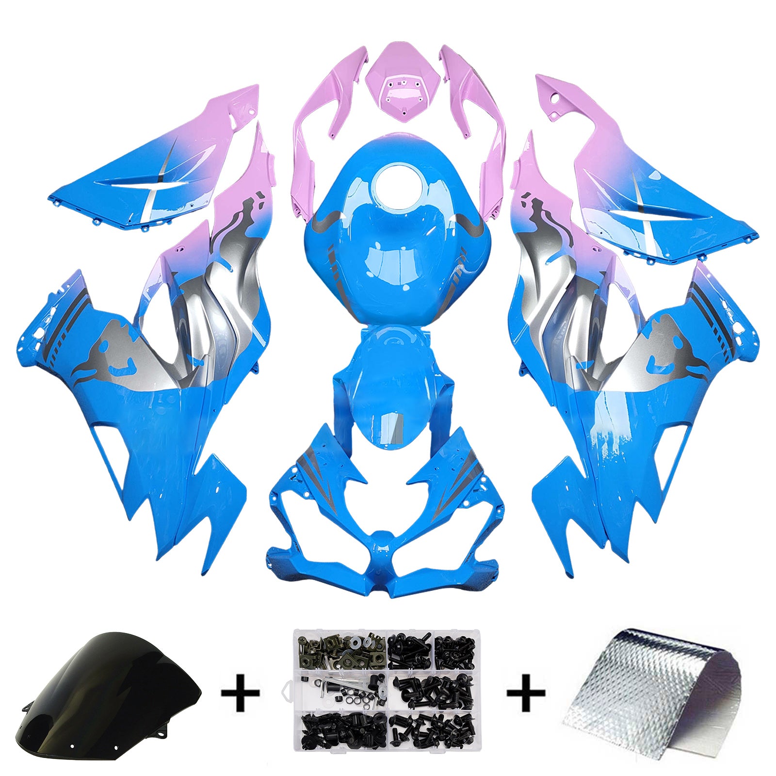 Amotopart 2019-2023 Kawasaki ZX6R Pink Blue Fairing Kit