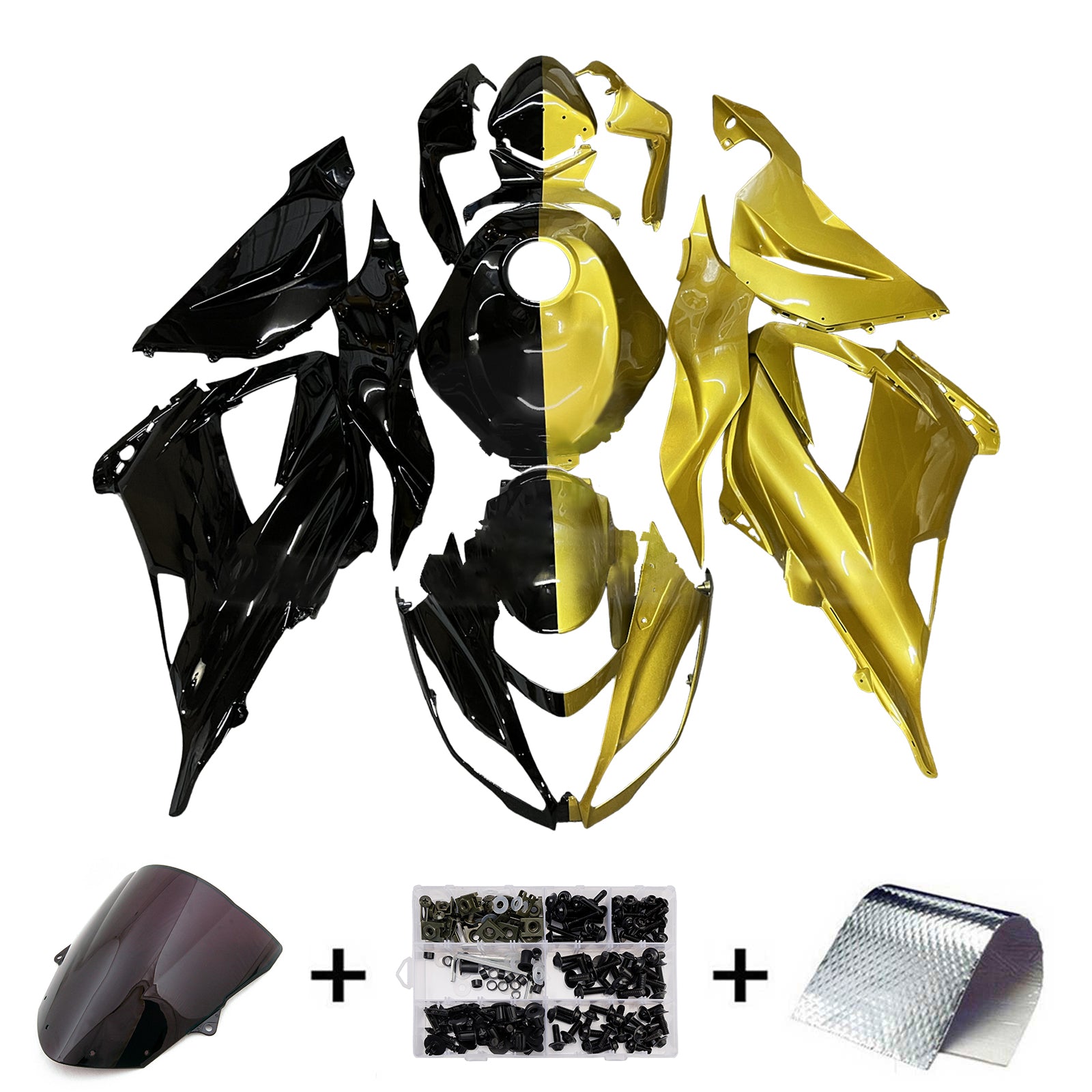Amotopart 2013-2018 Kawasaki ZX6R 636 Gold Black Fairing Kit