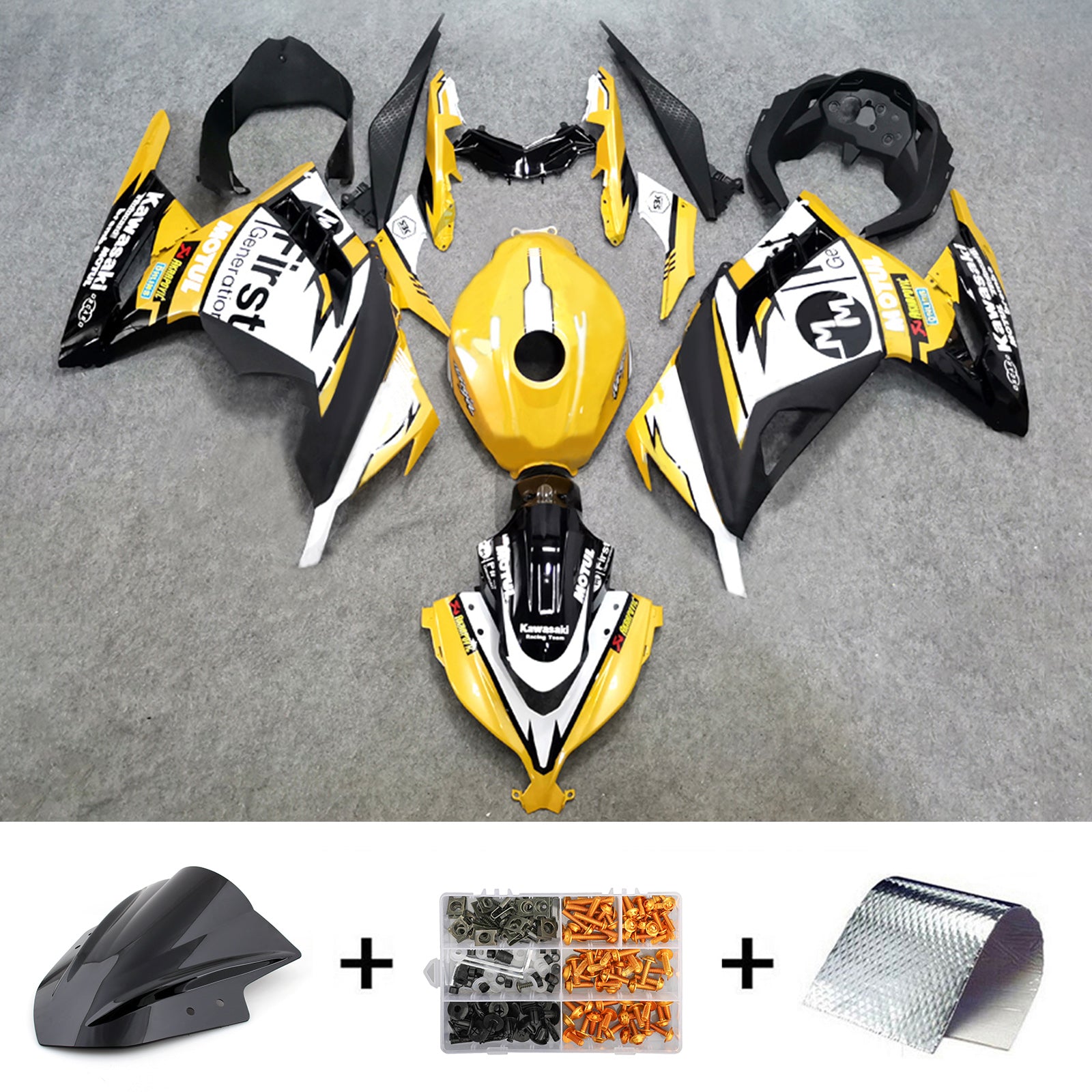 Amotopart 2013-2024 Kit carena Kawasaki EX300/Ninja 300 bianco giallo