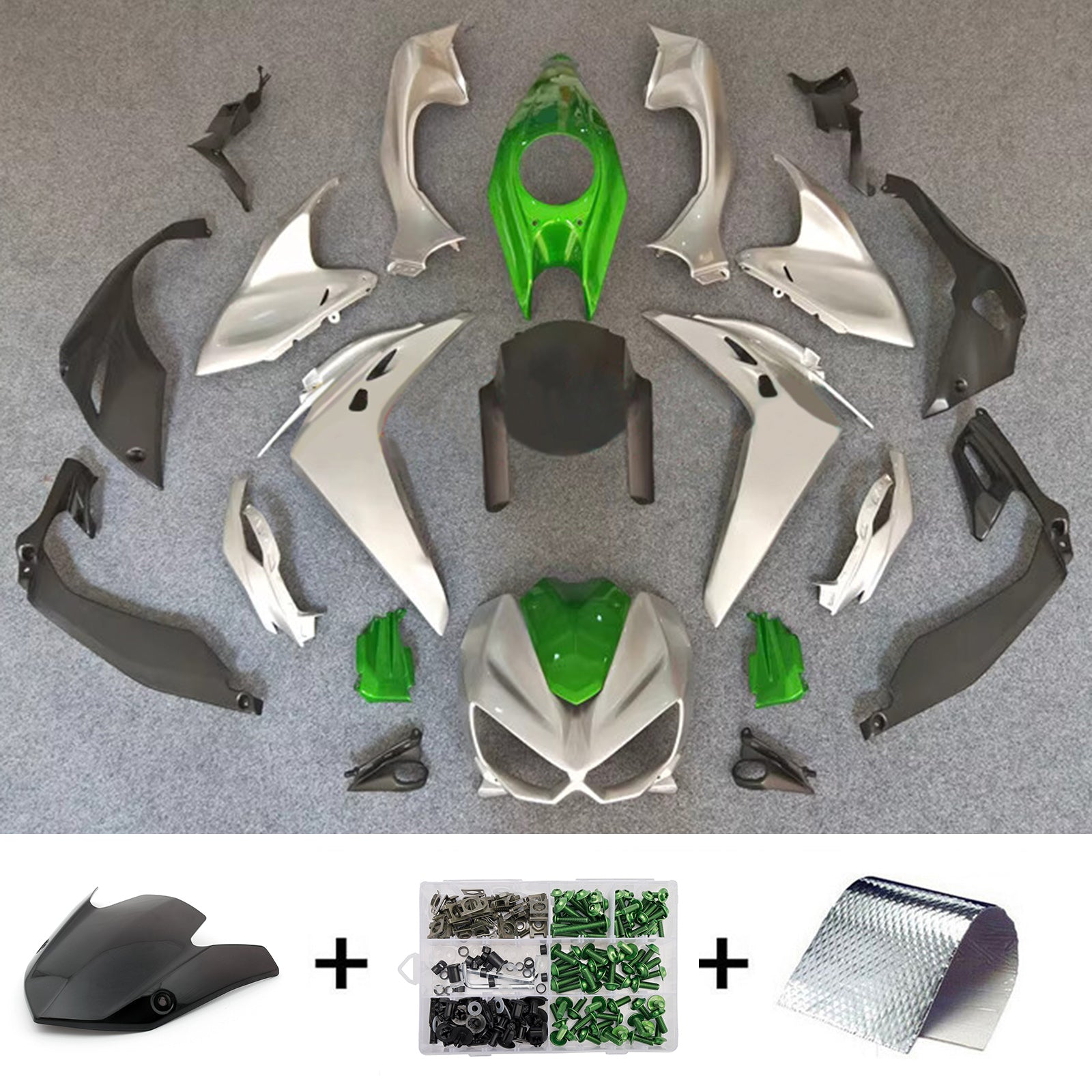 Amotopart 2014-2017 Kawasaki Z1000 Silver Green Black Fairing Kit