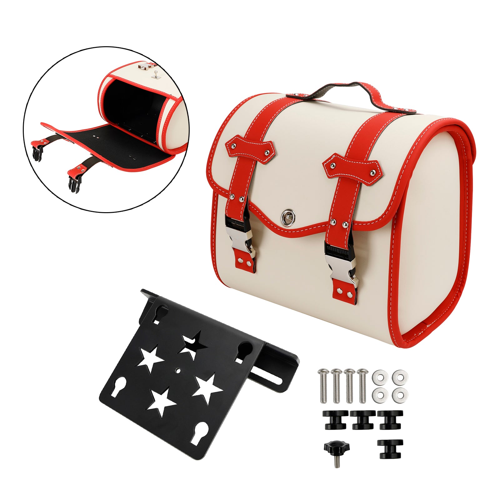 Motorbike Set Of Quick Release Saddlebag W/ Bracket Luggage Storage White