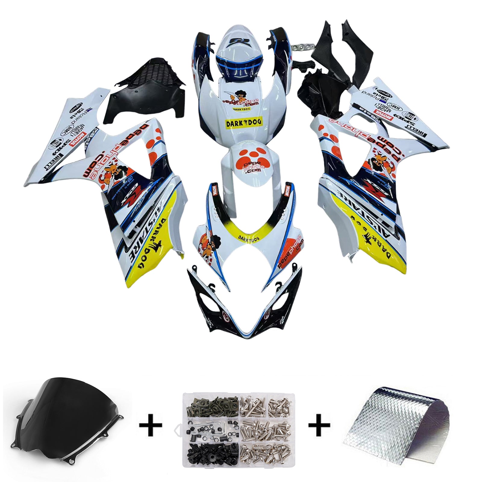 Amotopart 2007-2008 Suzuki GSXR1000 White Black Yellow Red Fairing Kit