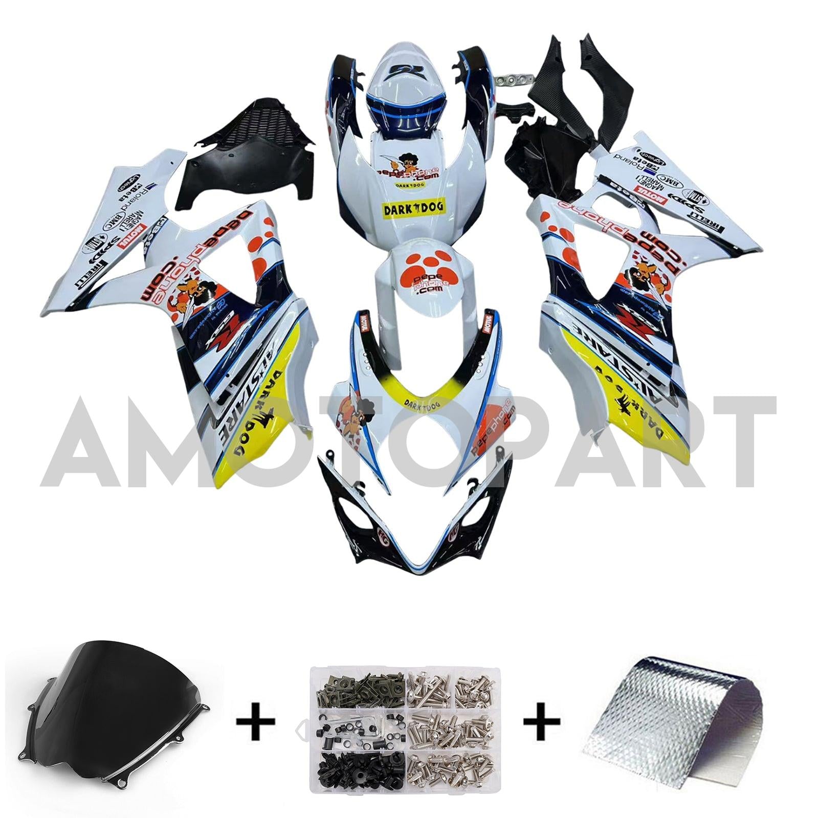 Amotopart 2007-2008 Suzuki GSXR1000 White Black Yellow Red Fairing Kit