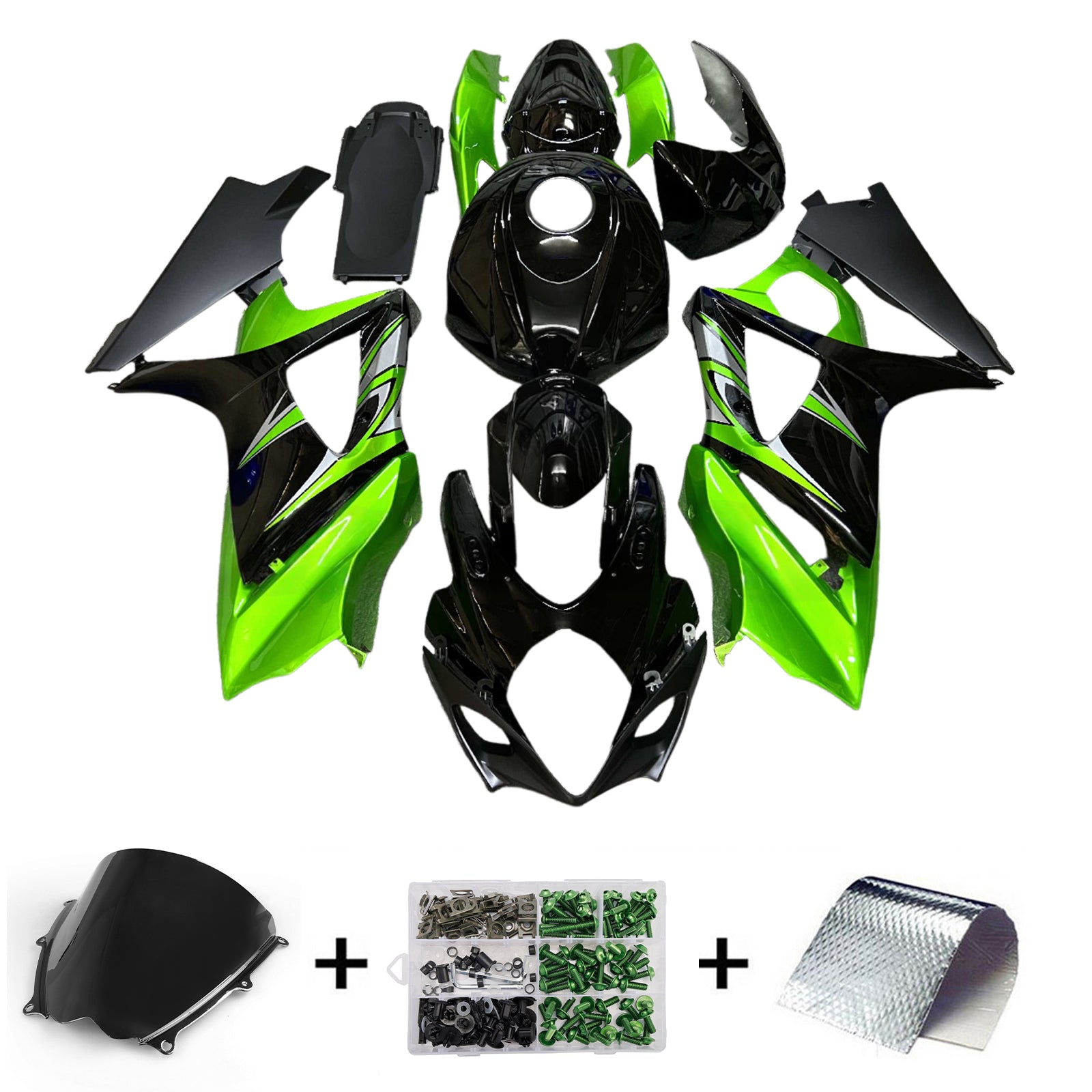 Amotopart 2007-2008 Suzuki GSXR1000 Green Black Fairing Kit