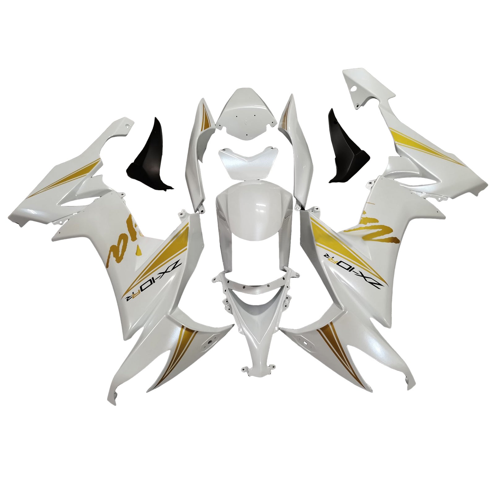 Amotopart 2008-2010 Kawasaki ZX10R White Gold Fairing Kit