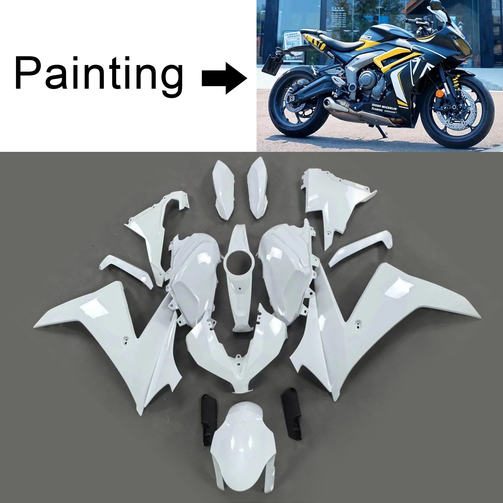 Amotopart 2024-2025 Triumph Daytona 660 Matte Black White Yellow Fairing Kit