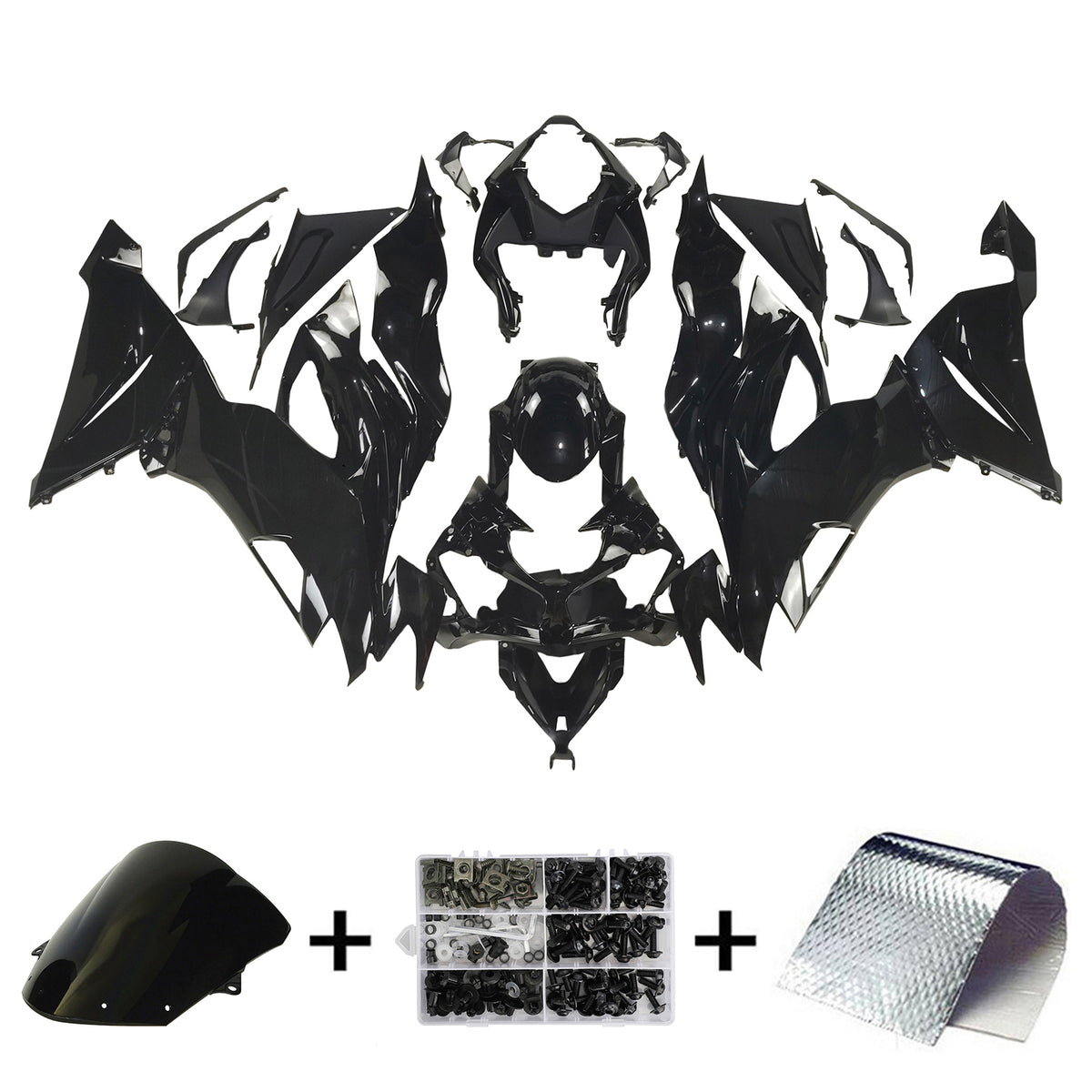 Amotopart 2019-2023 Kawasaki ZX-6R Black White Fairing Kit
