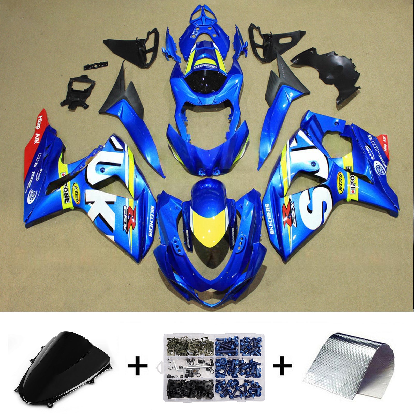 Amotopart 2009-2016 Suzuki GSXR1000 Blue White Yellow Fairing Kit
