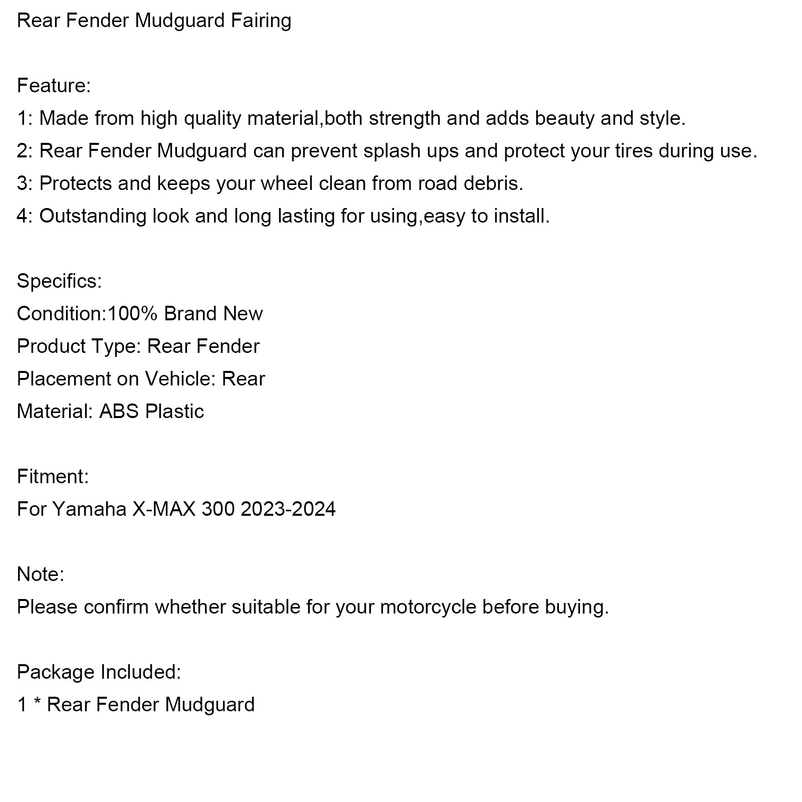 23-24 YAMAHA X-MAX 300 Front Fender Mudguard Fairing Cowl