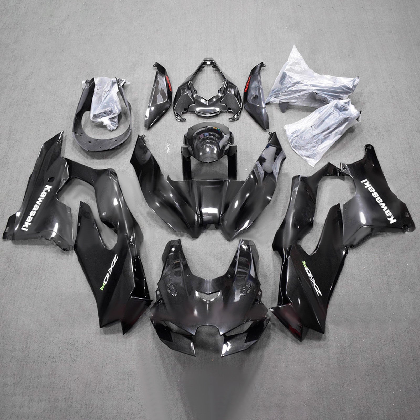 Amotopart 2021-2025 Kawasaki ZX-10R/ZX-10RR Glossy Black Fairing Kit