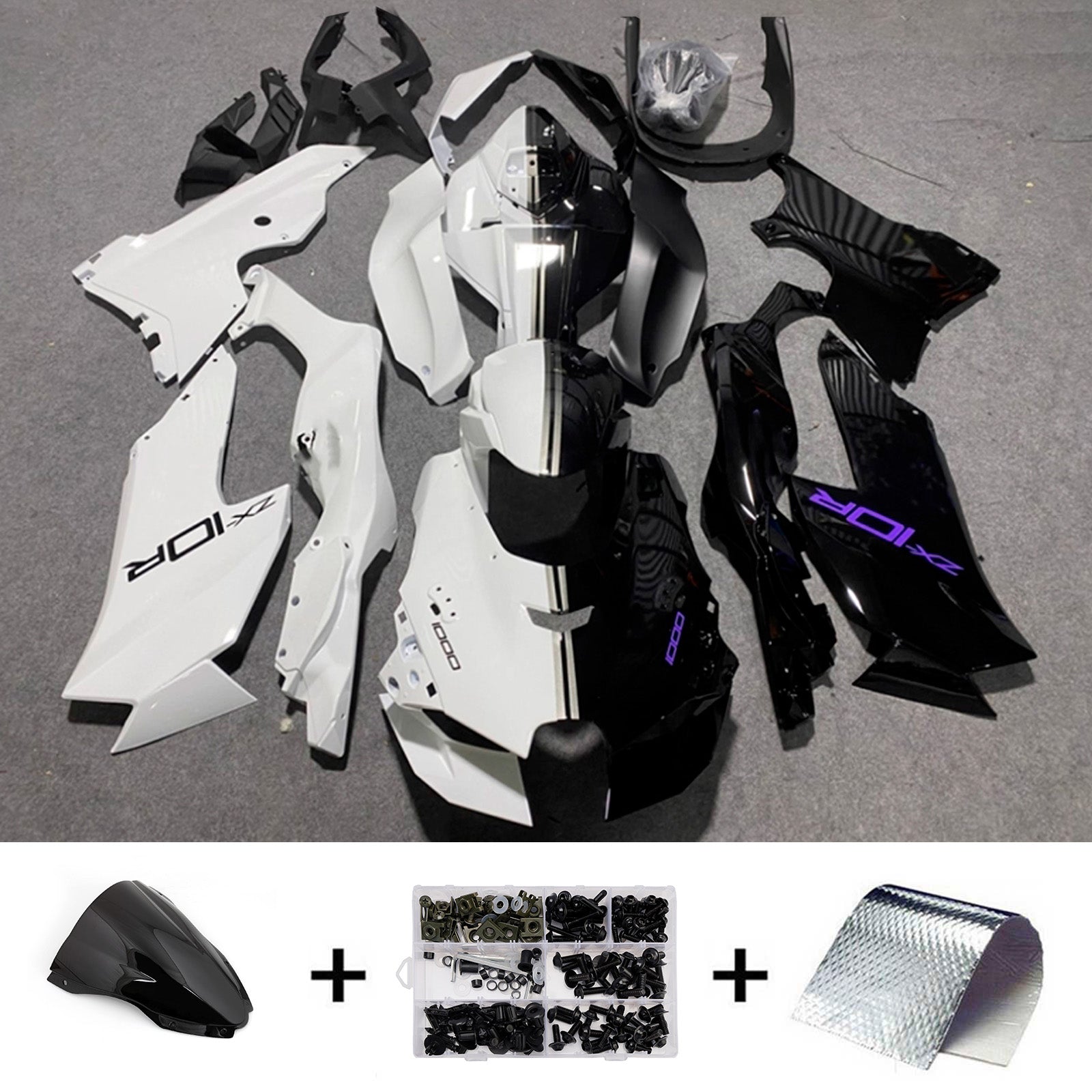 Amotopart 2021-2025 Kawasaki ZX-10R/ZX-10RR Black & White Fairing Kit