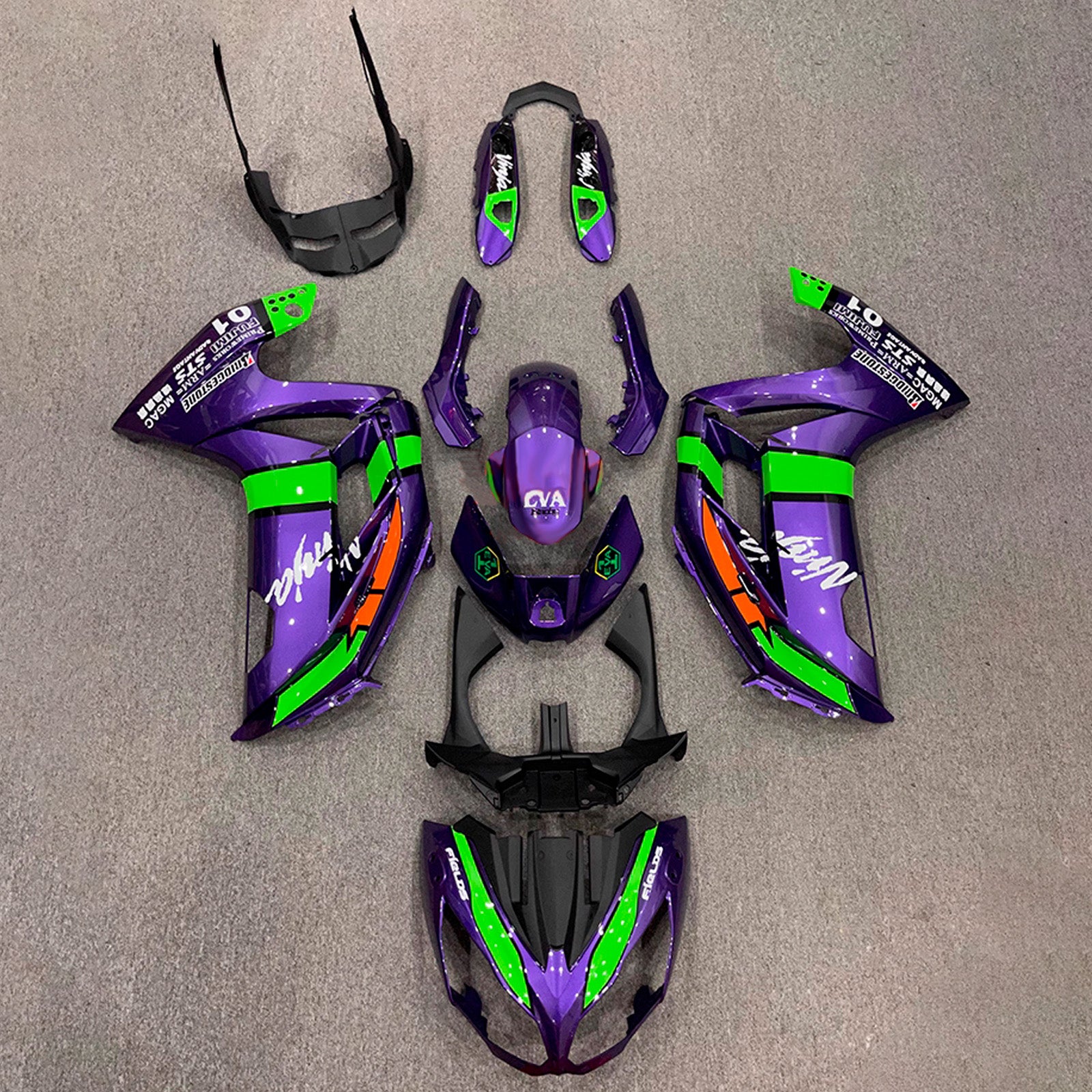Amotopart 2012-2016 Kawasaki ER6F/Ninja650 Black Purple Green Fairing Kit