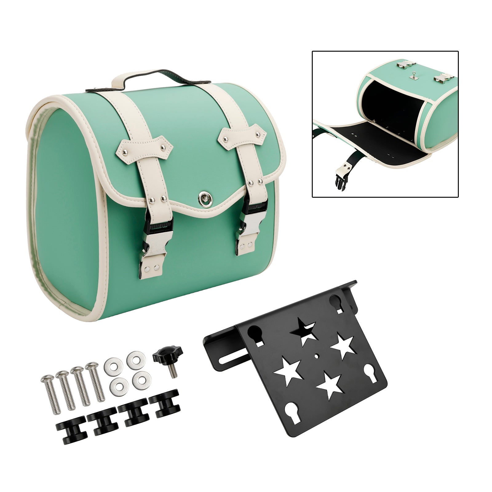 Motor Saddlebag & Brcket Kit Side Storage Universal Quick Release Green