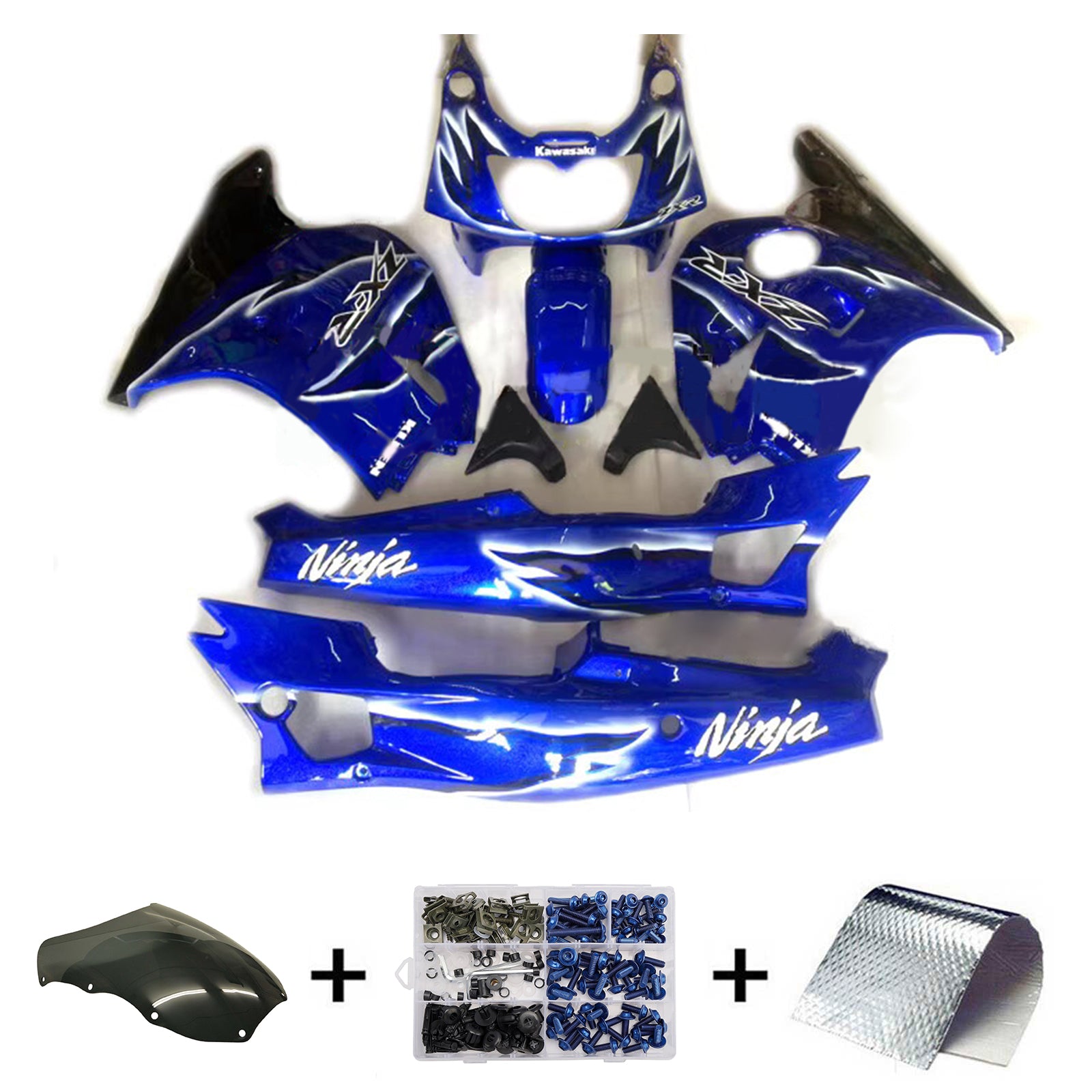 Amotopart 1992-1996 Kawasaki ZXR400 Blue Black Fairing Kit