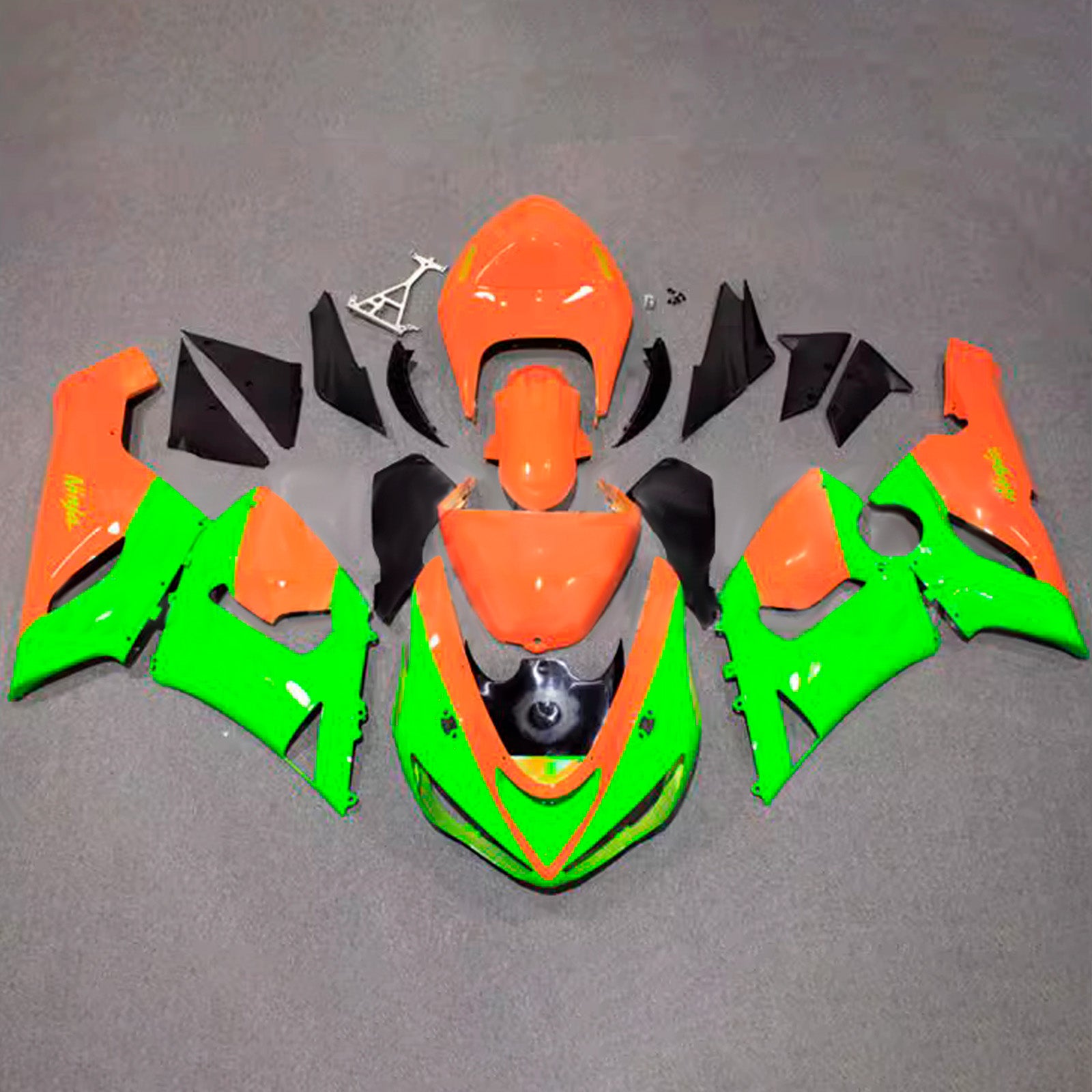 Amotopart 2005-2006 Kawasaki ZX6R 636 Green Orange Fairing Kit