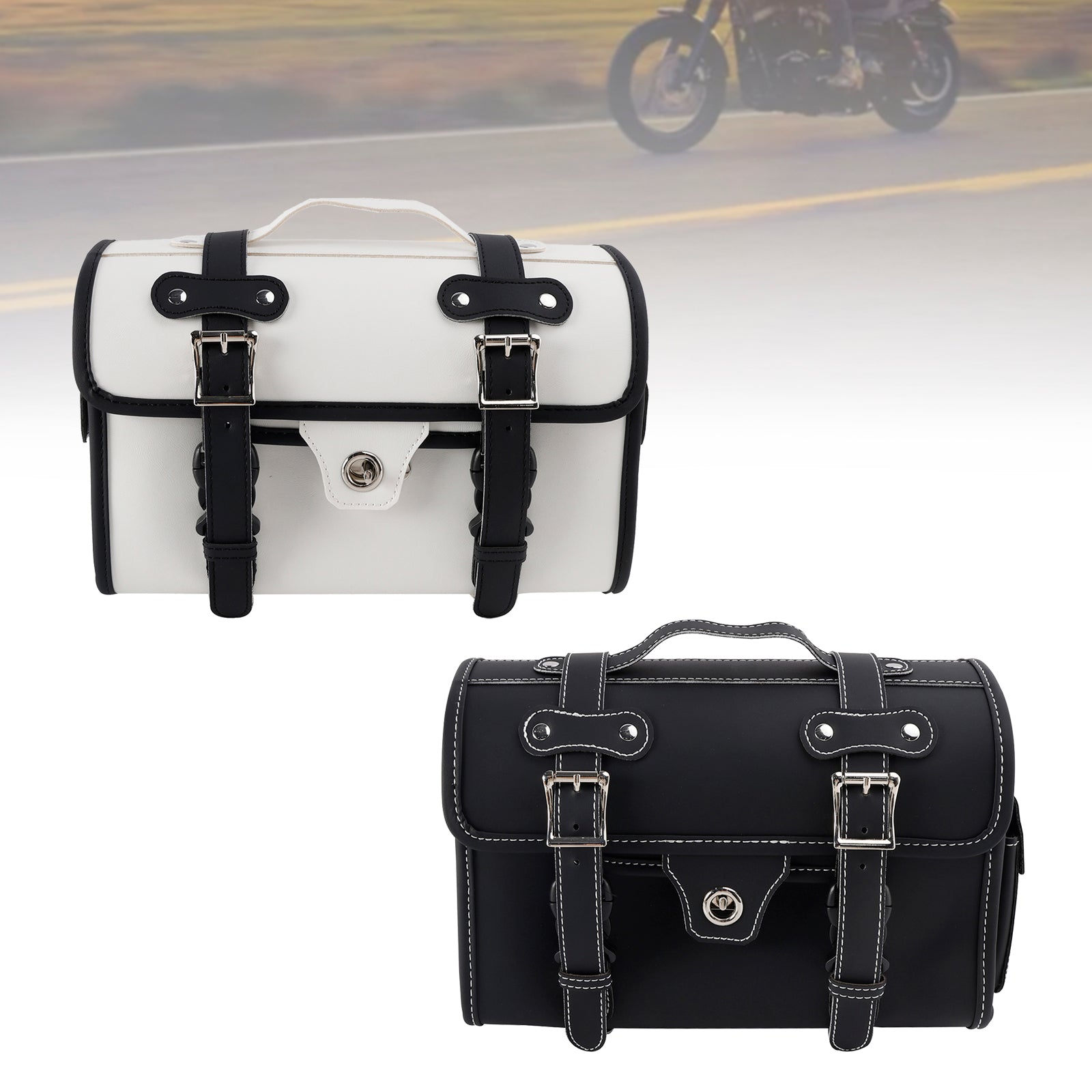 Motorbike Black Tail Bag Pu Side Saddlebag Pannier Luggage Pouch Storage
