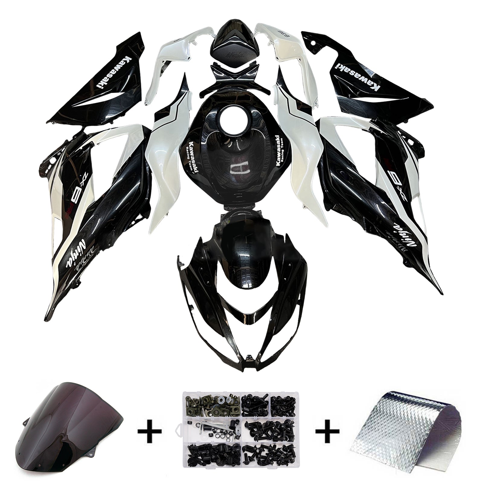 Amotopart 2013-2018 Kawasaki ZX6R 636 White & Black Fairing Kit