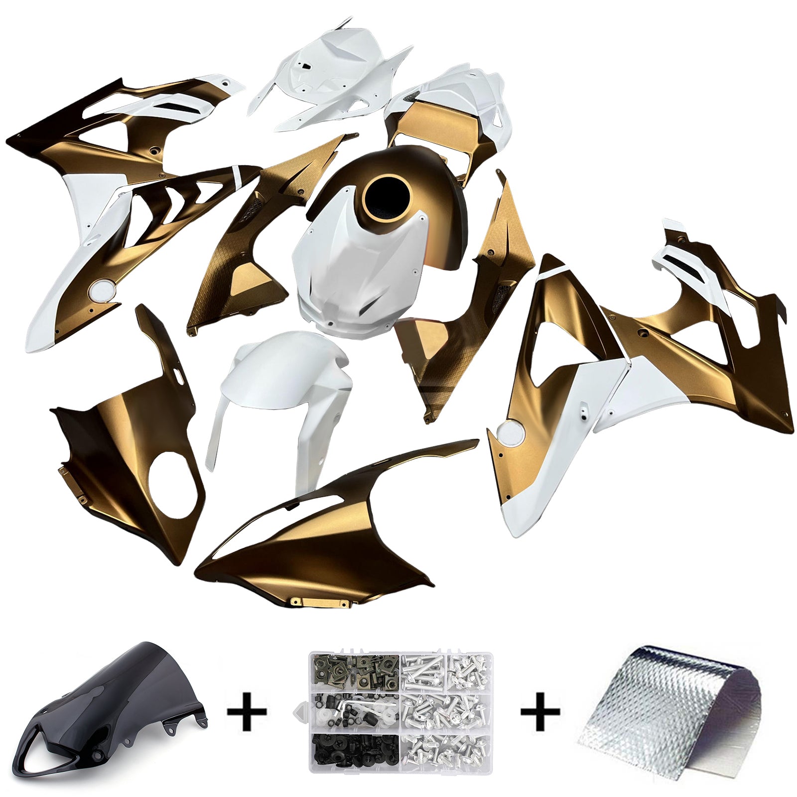 Amotopart 2009-2014 BMW S1000RR Glossy White Gold Fairing Kit