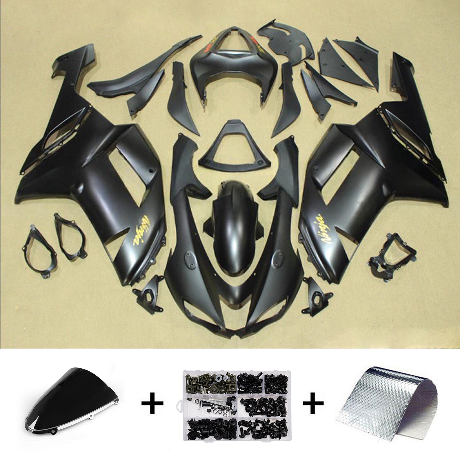 Amotopart 2007-2008 Kawasaki ZX6R 636 Matte Black Fairing Kit