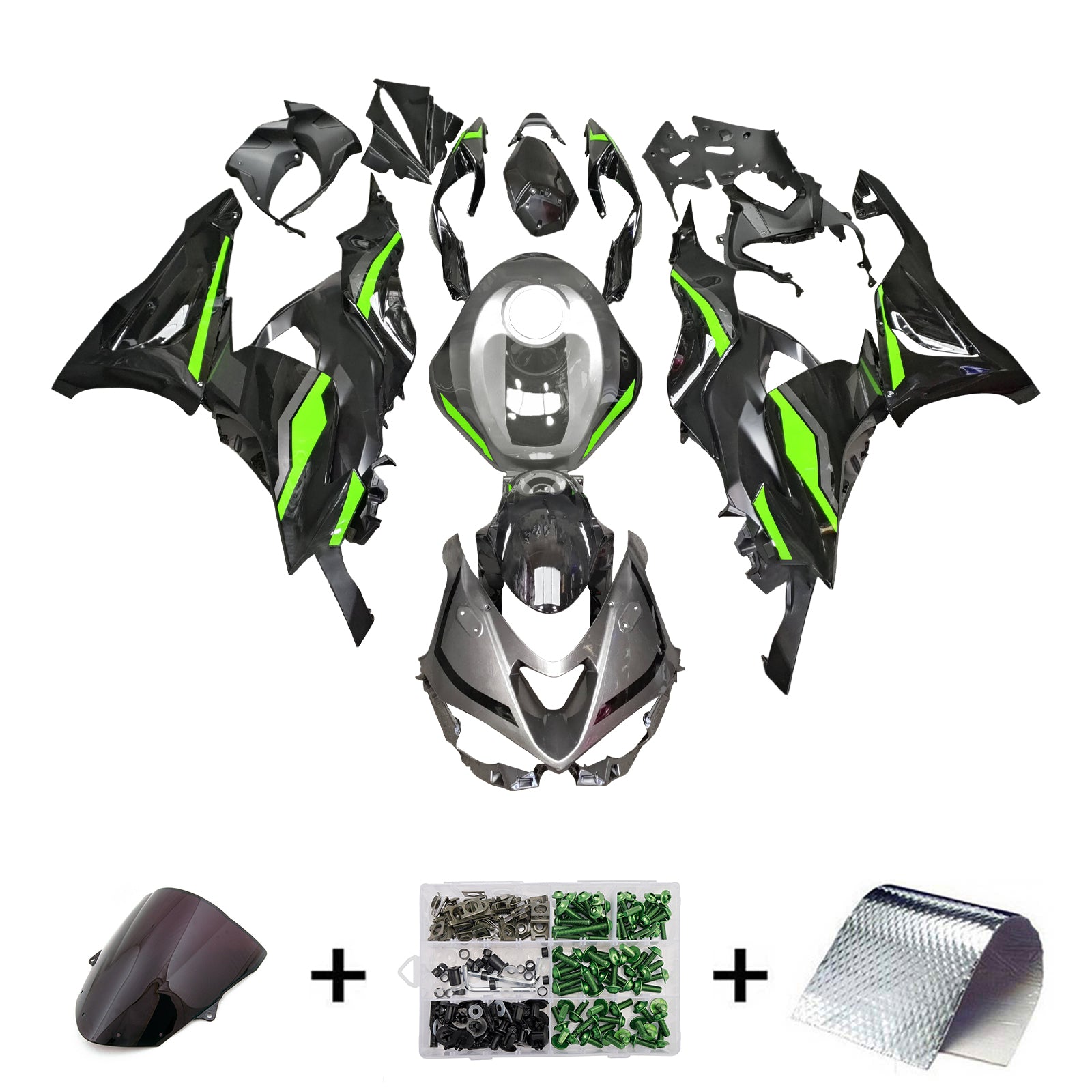 Amotopart 2024-2025 Kawasaki ZX-6R Black Gray Green Fairing Kit