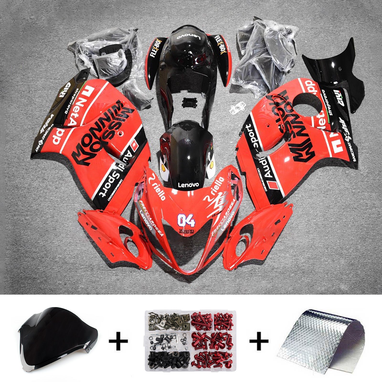 Amotopart 2008-2020 Suzuki Hayabusa GSX1300R Red Black Fairing Kit
