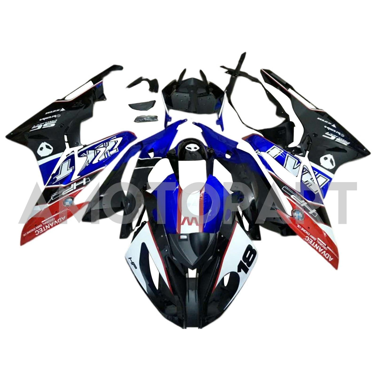 Amotopart BMW S1000RR 2017-2018 Blue&Red Style3 Fairing Kit
