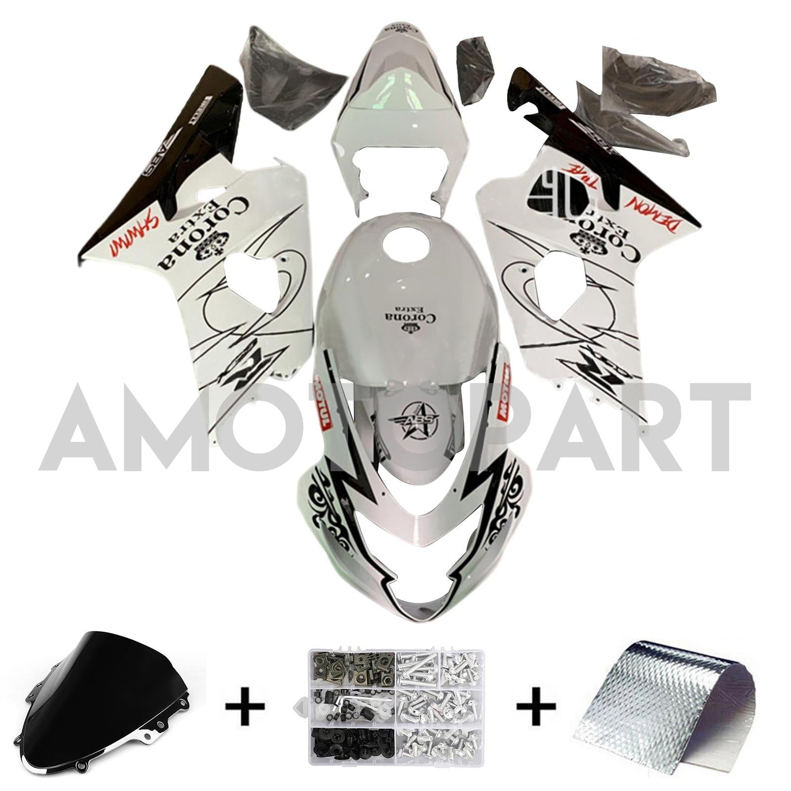 Amotopart 2004-2005 Suzuki GSXR 600/750 K4 Grey&White Fairing Kit