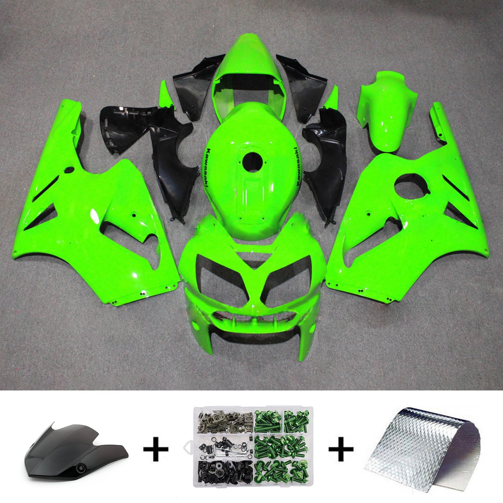Amotopart 2002-2005 Kawasaki ZX12R Green Fairing Kit