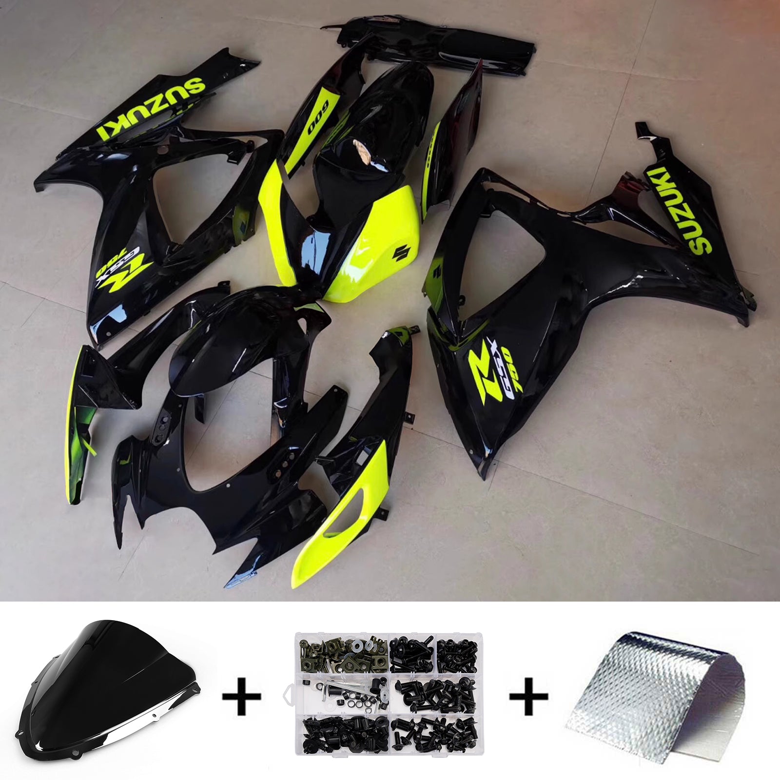 Amotopart 2008–2010 Suzuki GSXR 600/750 Schwarz Gelb Verkleidungsset