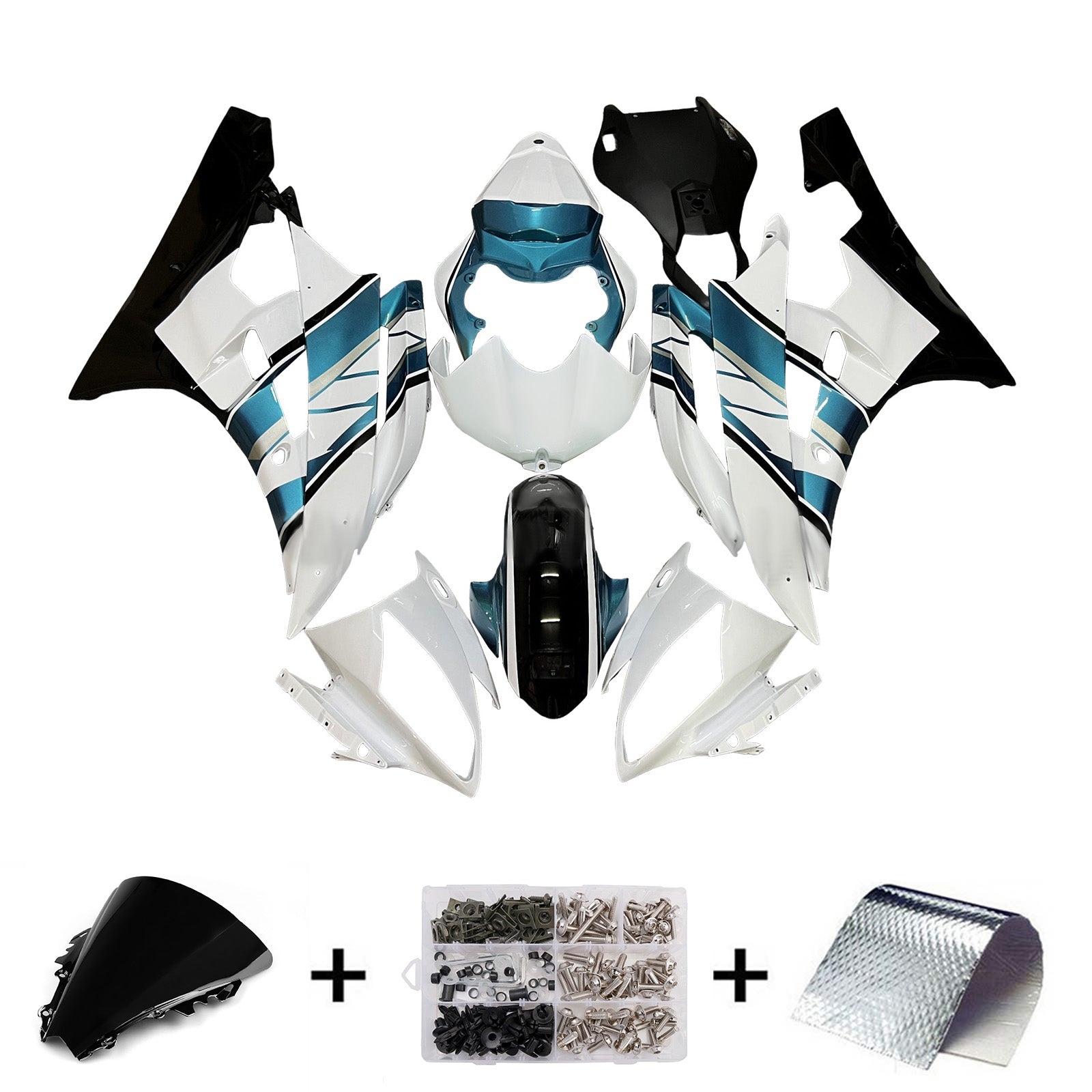 Amotopart 2006-2007 Yamaha YZF-R6 White & Black Fairing Kit
