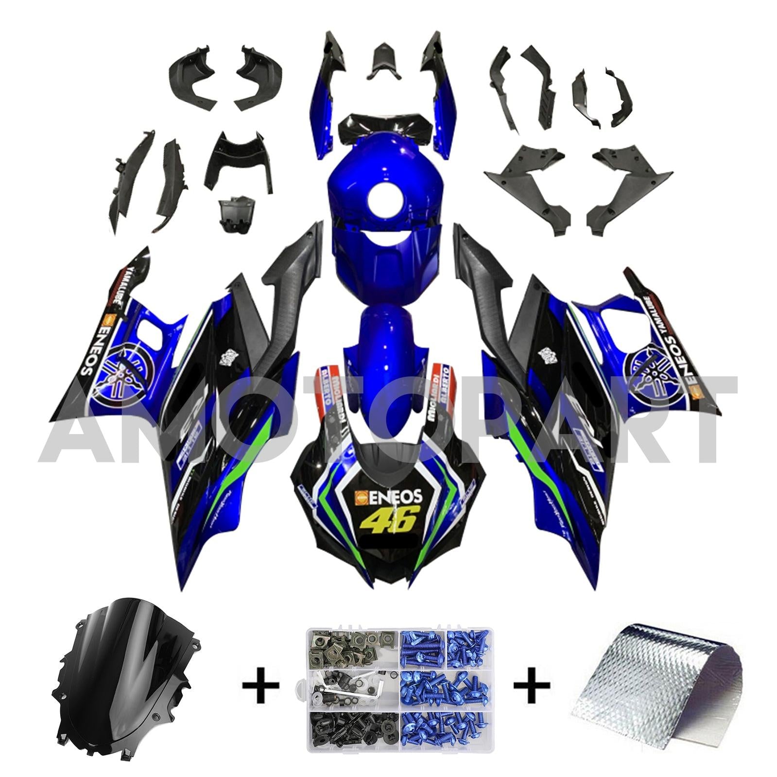 Amotopart 2022-2024 Yamaha YZF-R3 R25 Blue&Green Fairing Kit