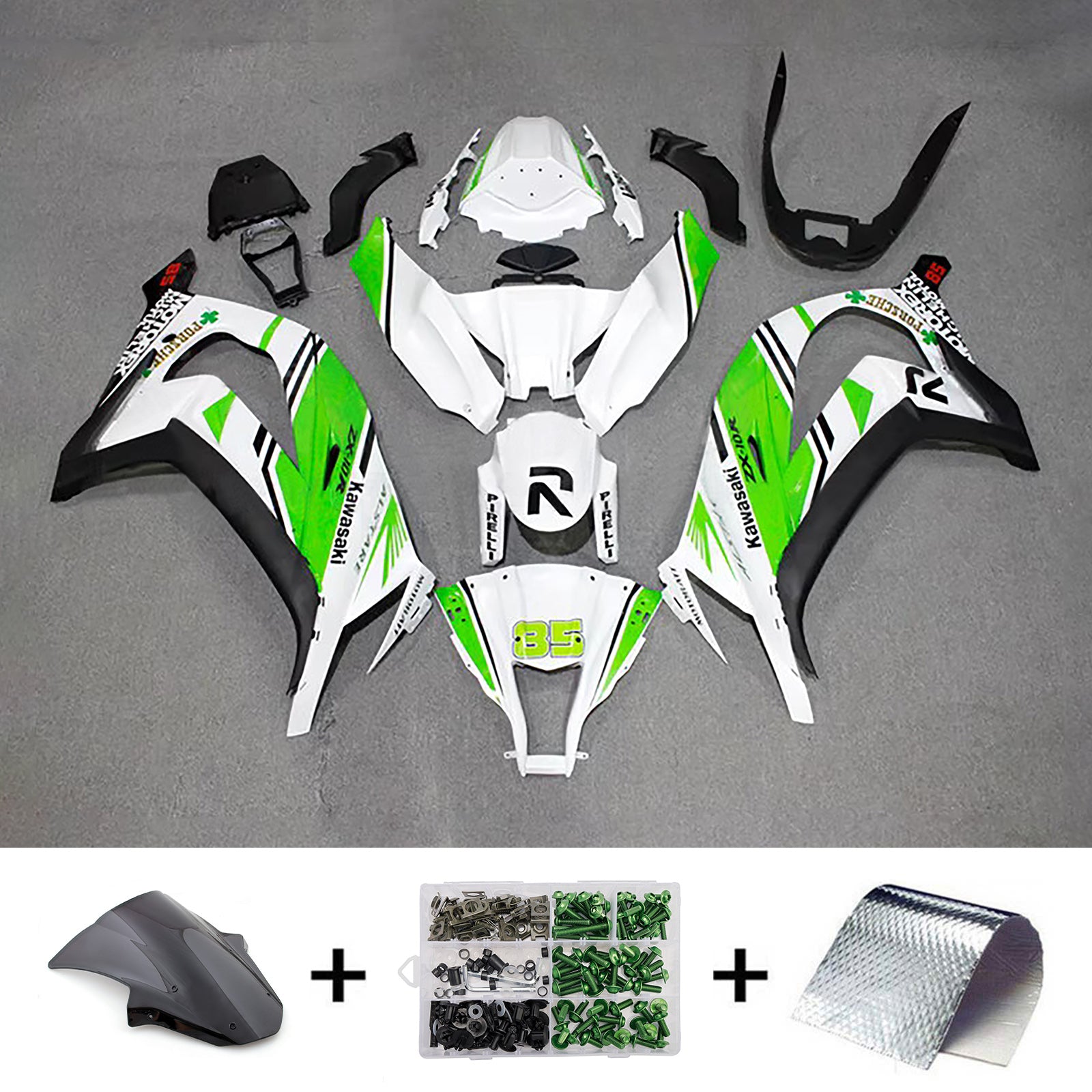Amotopart 2011-2015 Kawasaki ZX10R Green White Black Fairing Kit