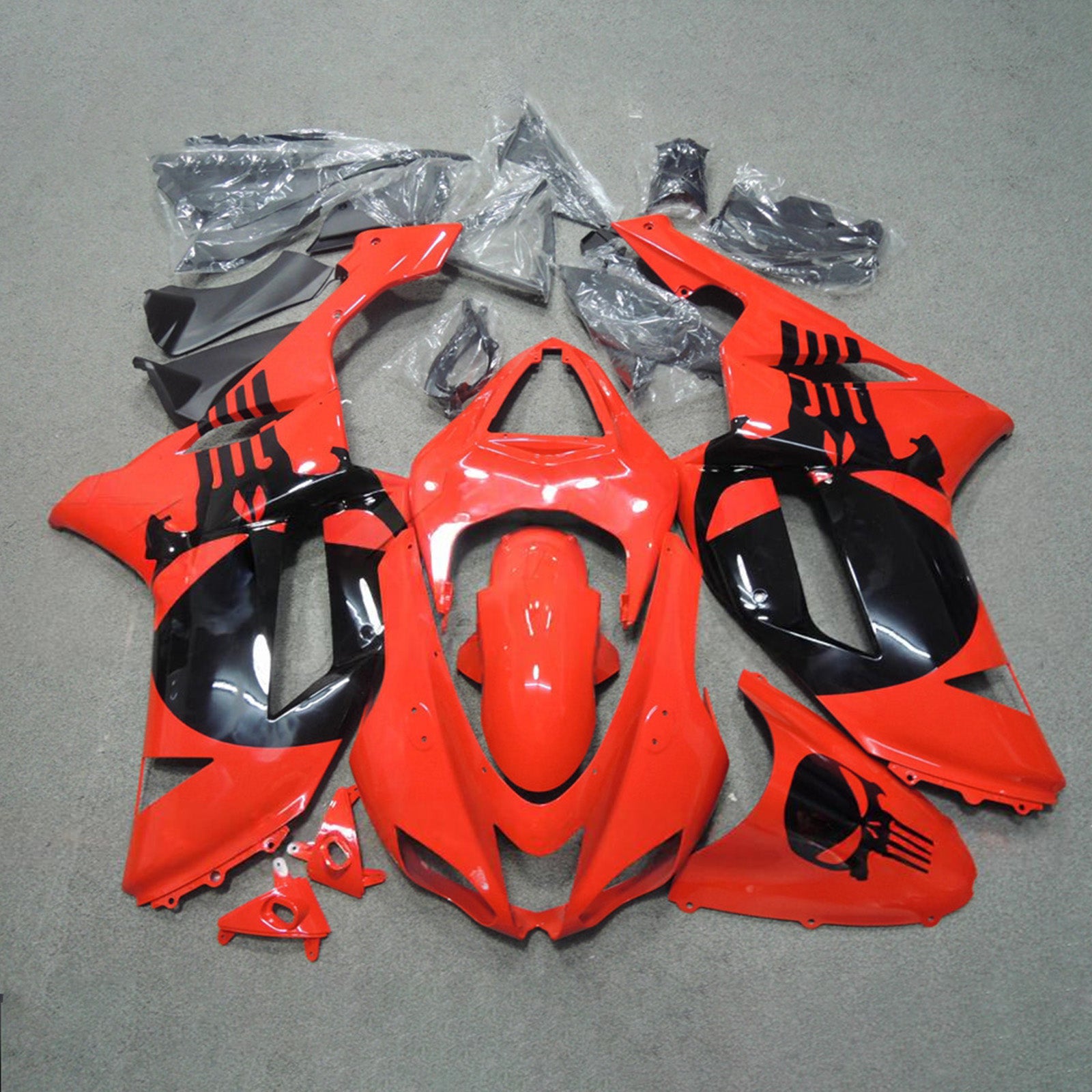 Amotopart 2007-2008 Kawasaki ZX6R 636 Red Black Fairing Kit