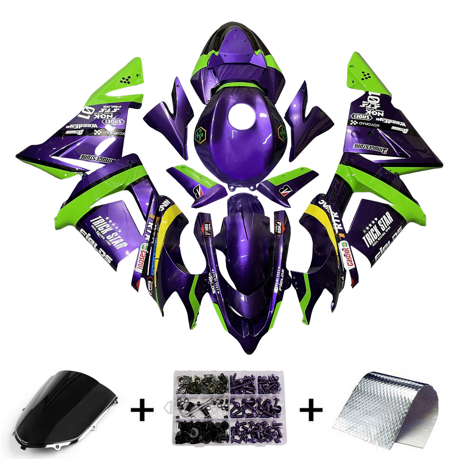 Amotopart 2004-2005 Kawasaki ZX10R Green Purple Fairing Kit
