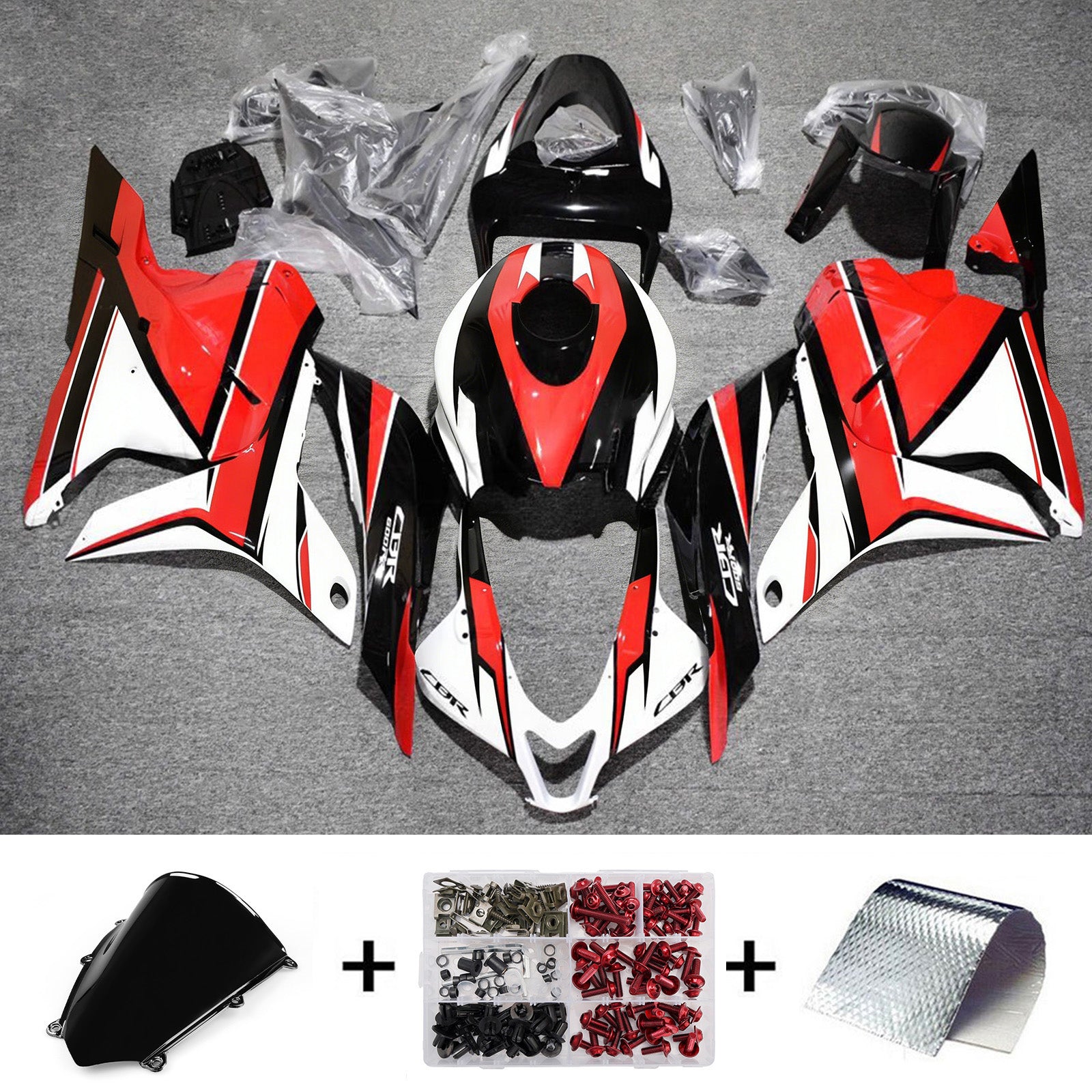 Amotopart 2009-2012 Honda CBR600RR White Red Fairing Kit