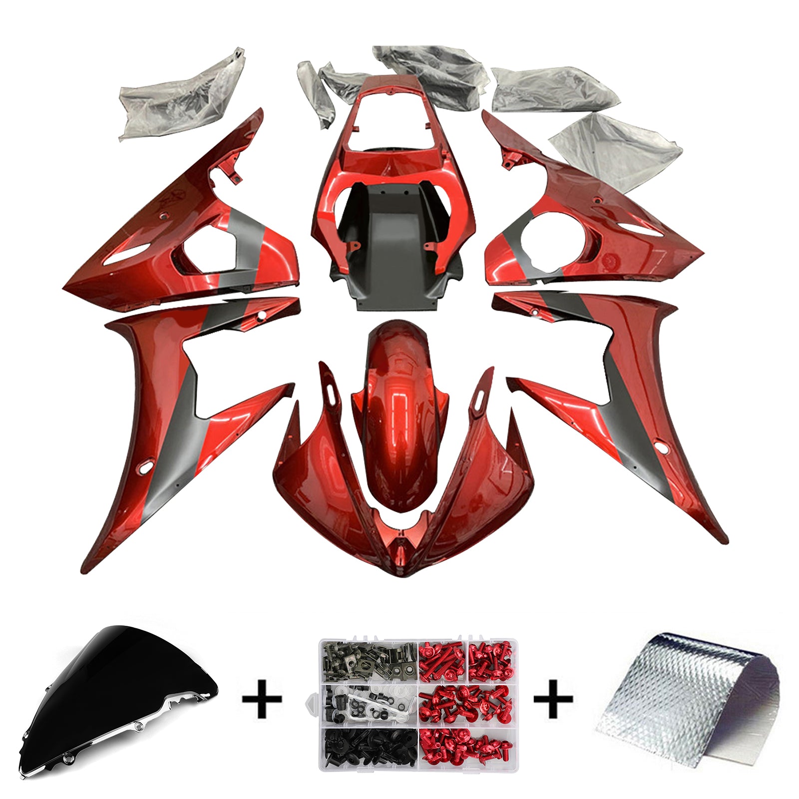 Amotopart Yamaha YZF 600 R6 2003-2004 R6S 2006-2009 Gloss Red & Black Fairing Kit