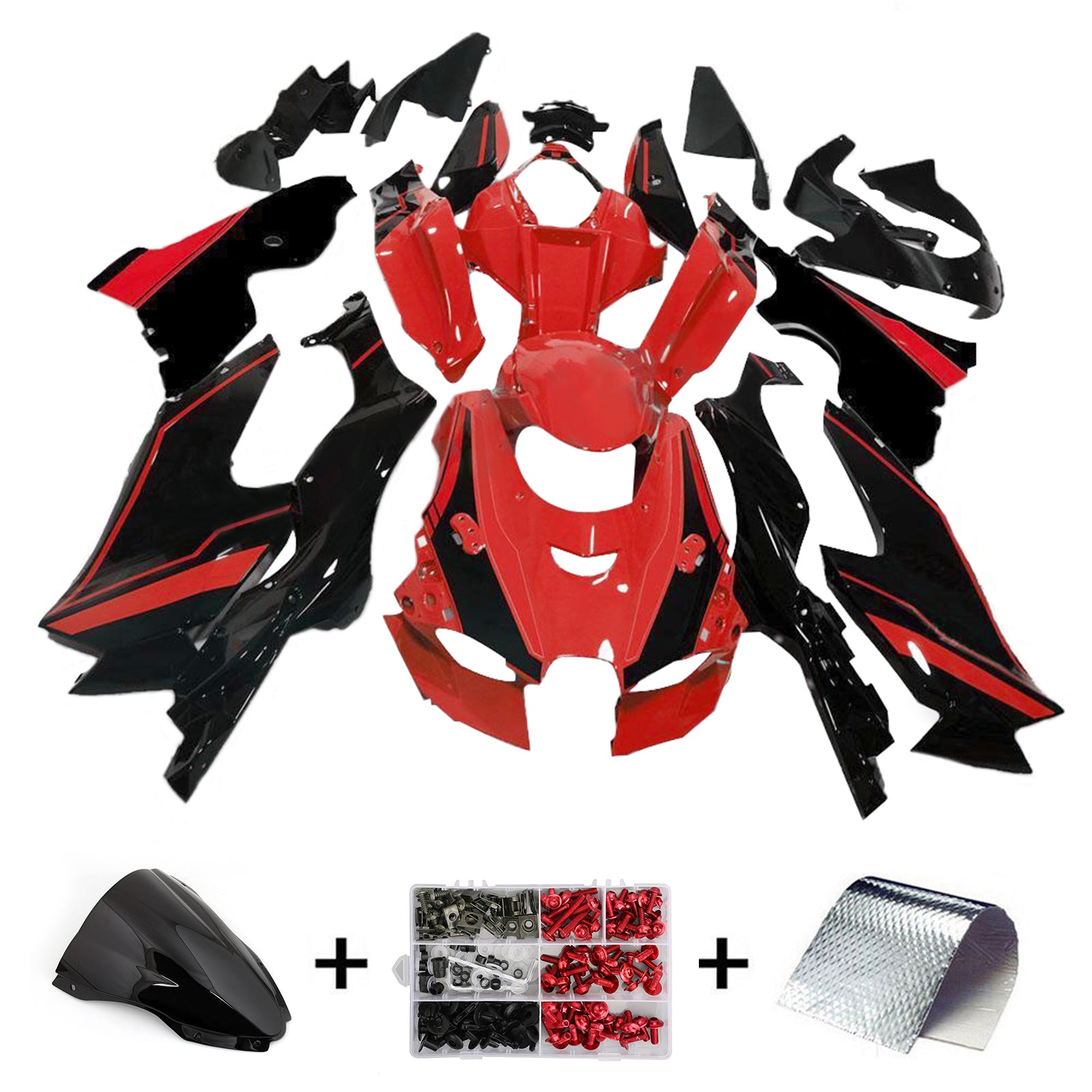 Amotopart 2021-2025 Kawasaki ZX10R ZX10RR Black Red Fairing Kit