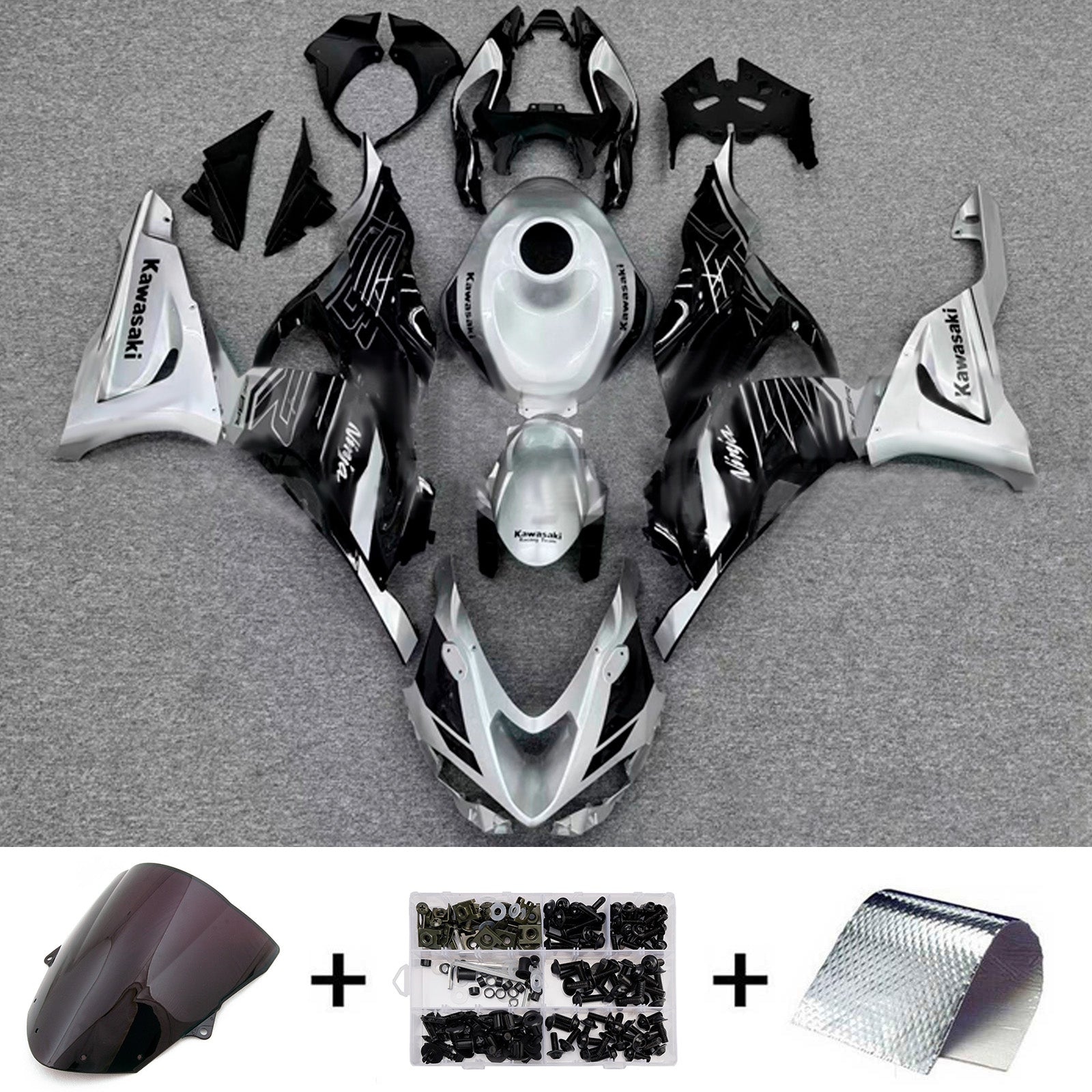 Amotopart 2024-2025 KawasakiΒ ZX-6R Black Silver Fairing Kit