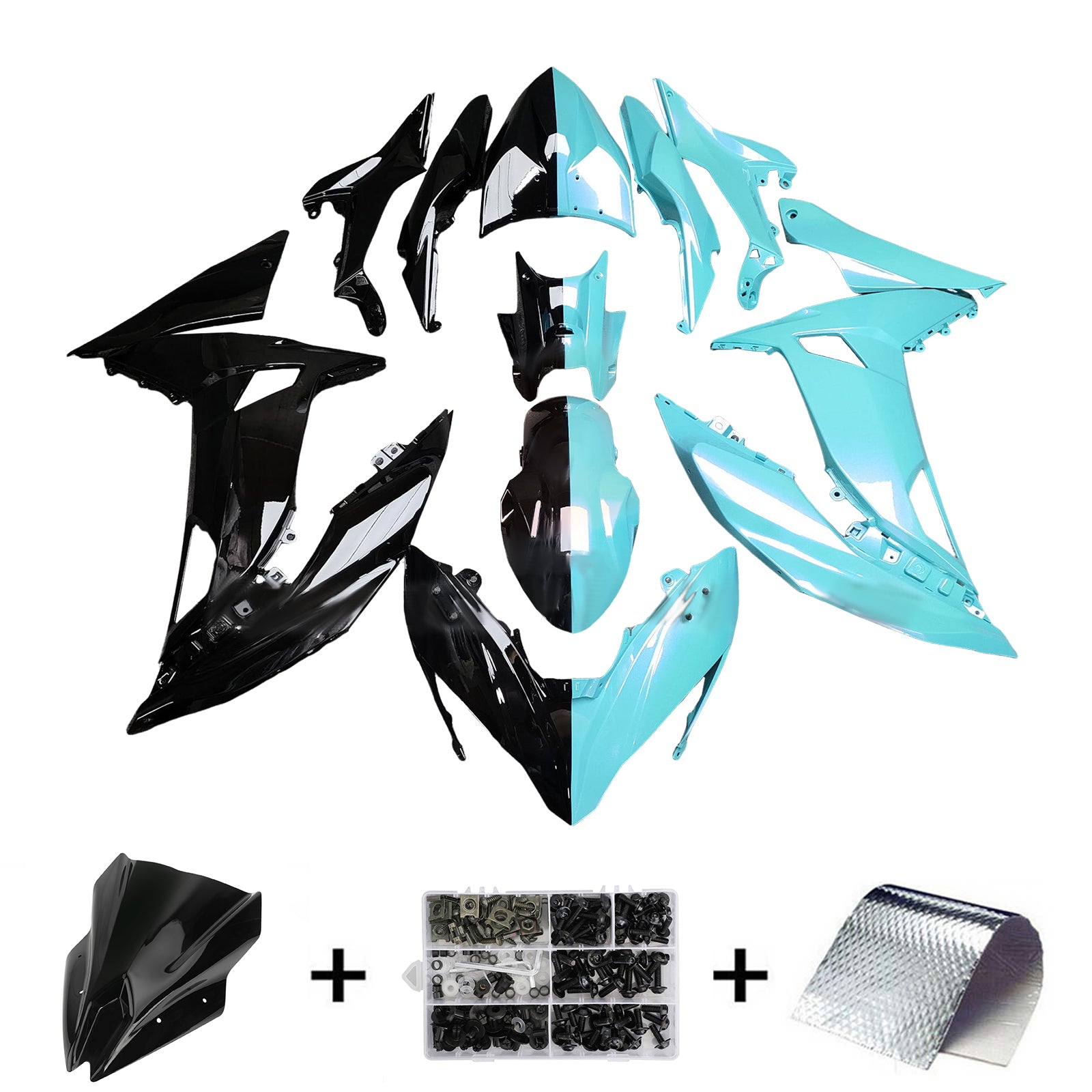 Amotopart 2017-2019 Kawasaki Ninja 650R ER6F Black Light Blue Fairing Kit