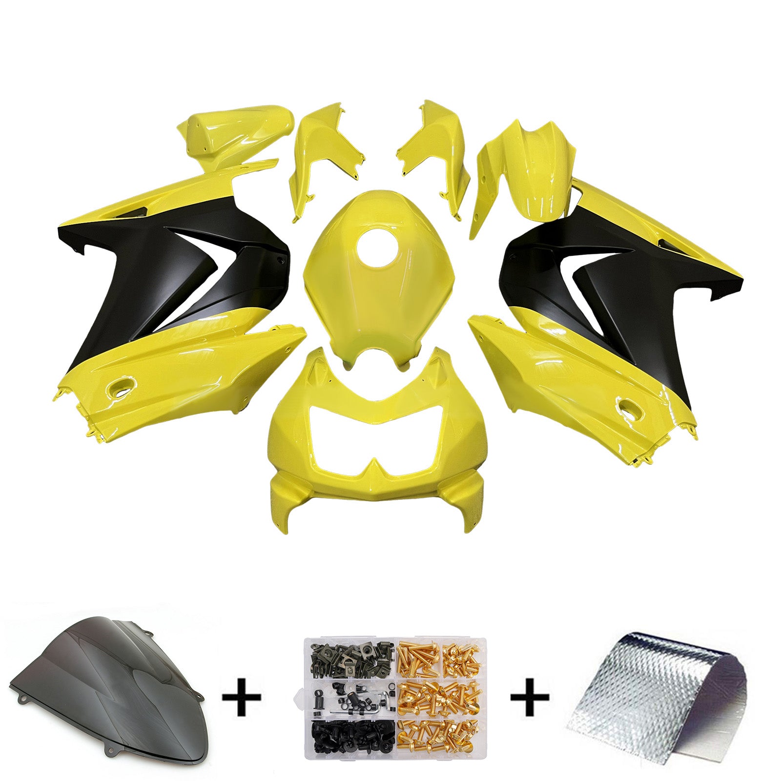 Amotopart 2008-2012 Kawasaki EX250/Ninja 250R Yellow Black Fairing Kit