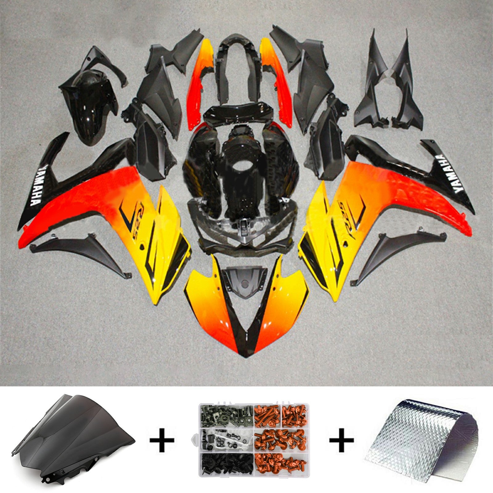 Amotopart YZF-R3 2014-2018 R25 2015-2017 Yamaha Gradient Yellow & Red Fairing Kit