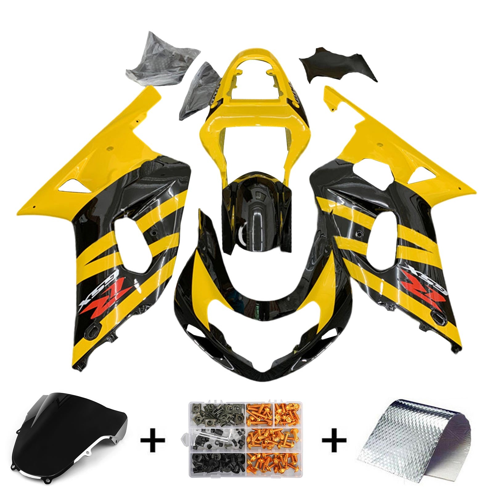 Amotopart Suzuki 01-03 GSXR600 & Kit de carénage GSXR750 00-03 Jaune Noir Style2