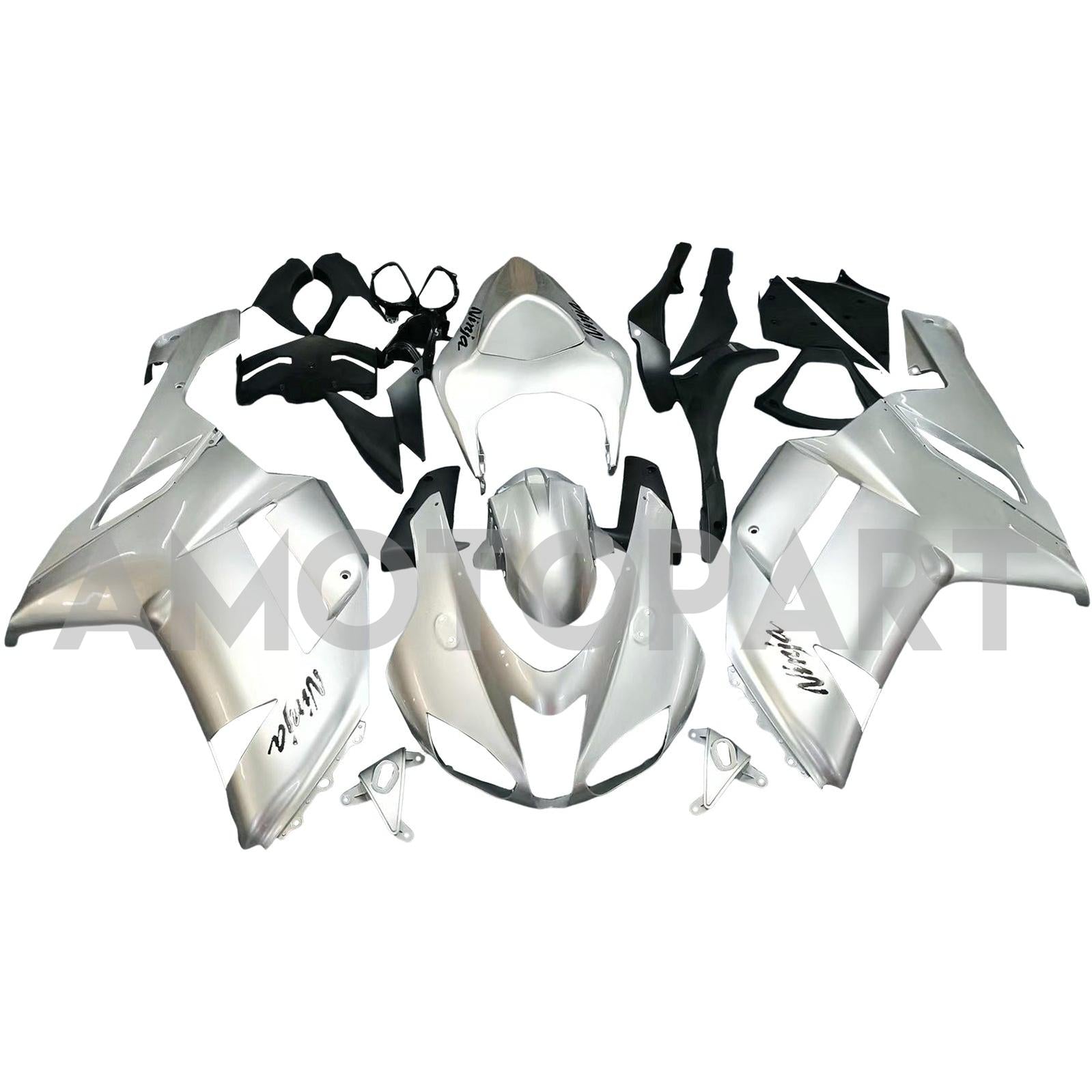 Amotopart 2007-2008 Kawasaki ZX6R 636 Silver Fairing Kit