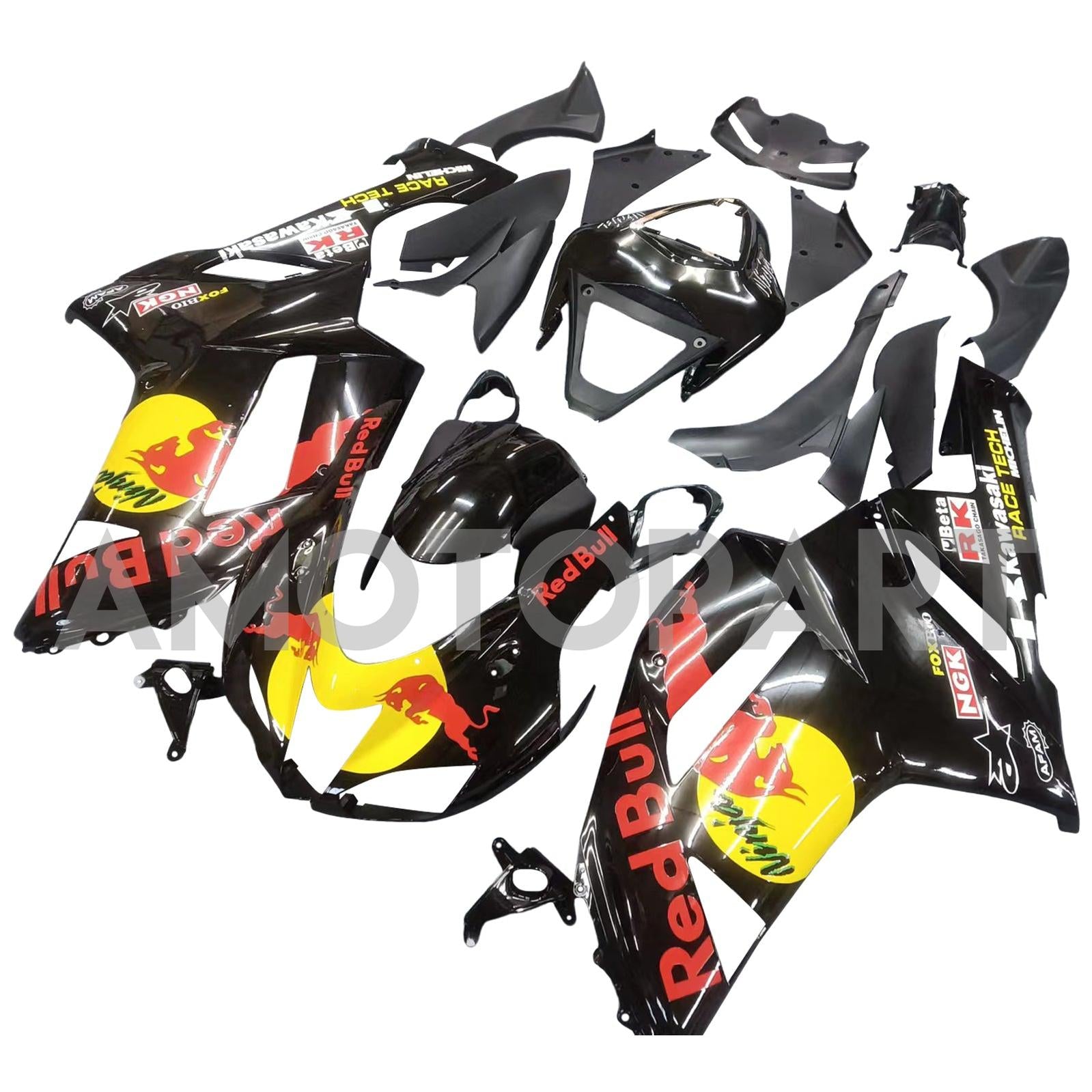 Amotopart 2007-2008 Kawasaki ZX6R 636 Black Fairing Kit
