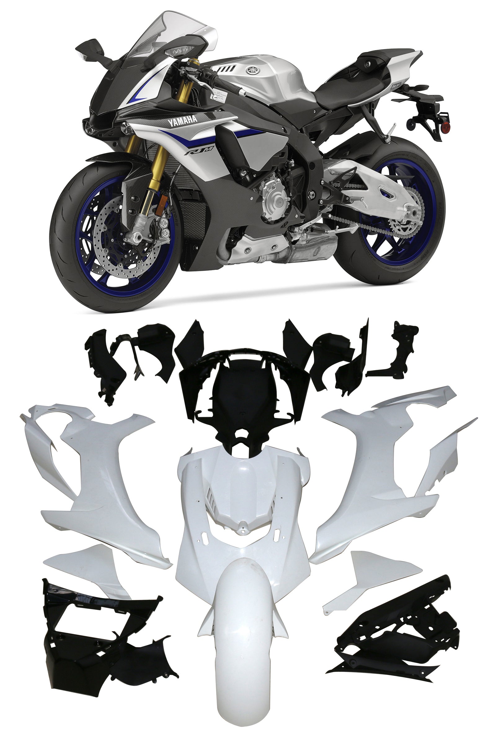 Amotopart 2015-2019 Yamaha YZF 1000 R1 Silver Gray Fairing Kit