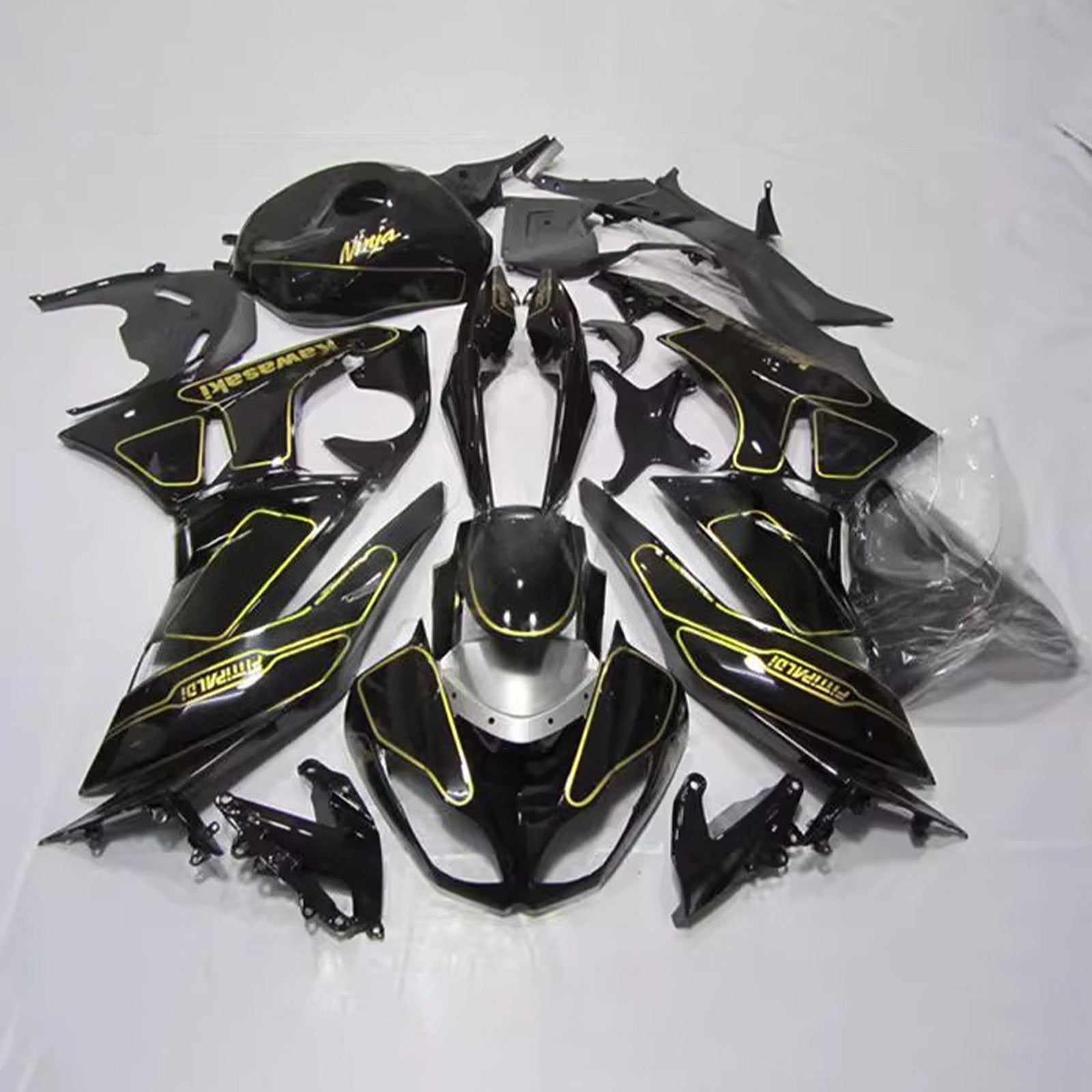 Amotopart 2009-2012 Kawasaki ZX6R 636 Black Gold Fairing Kit