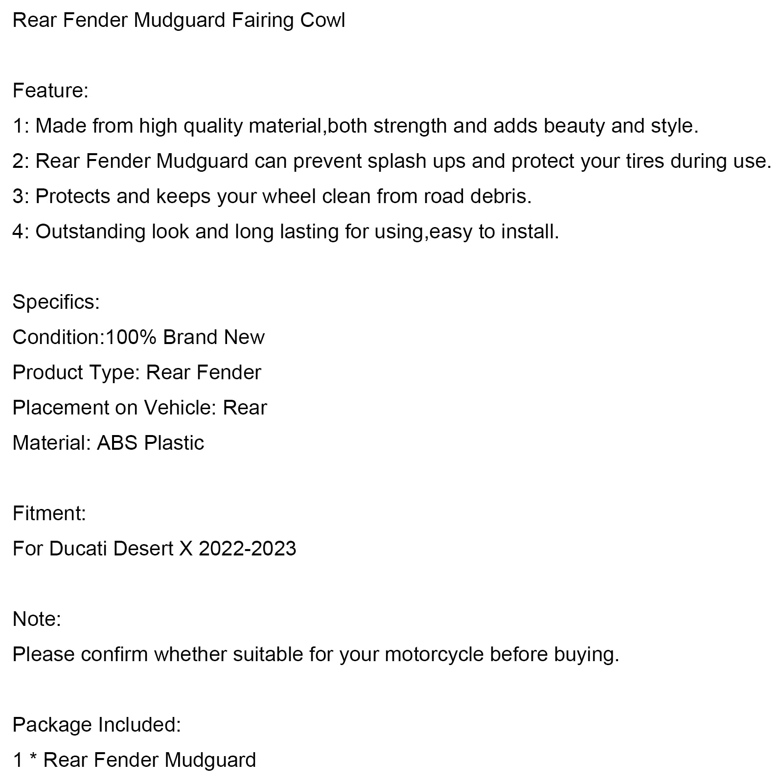 22-24 Ducati Desert X zadní blatník mudguard kapota kapota